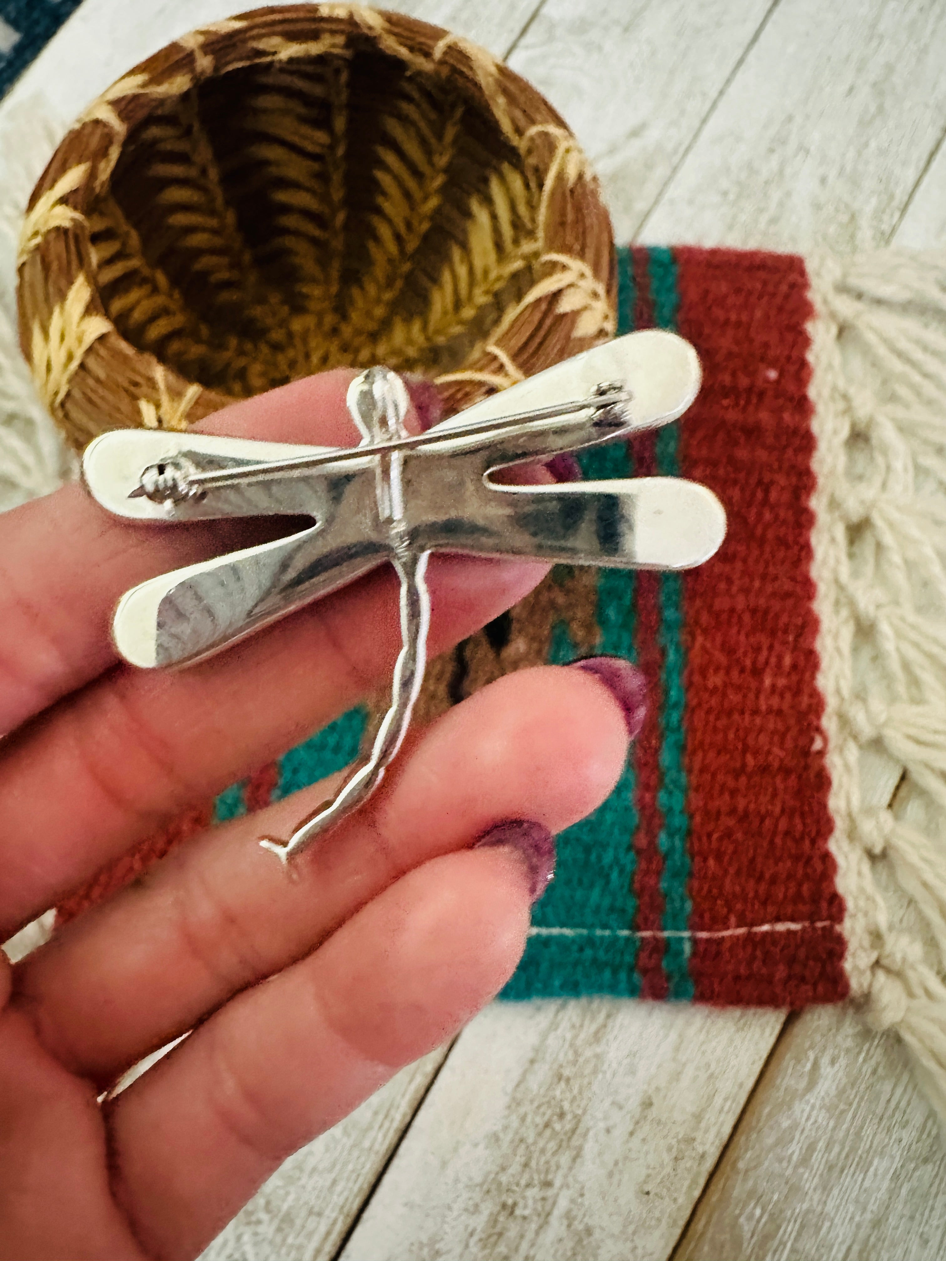 Navajo Sterling Silver and Multi Stone Inlay Dragonfly Brooch