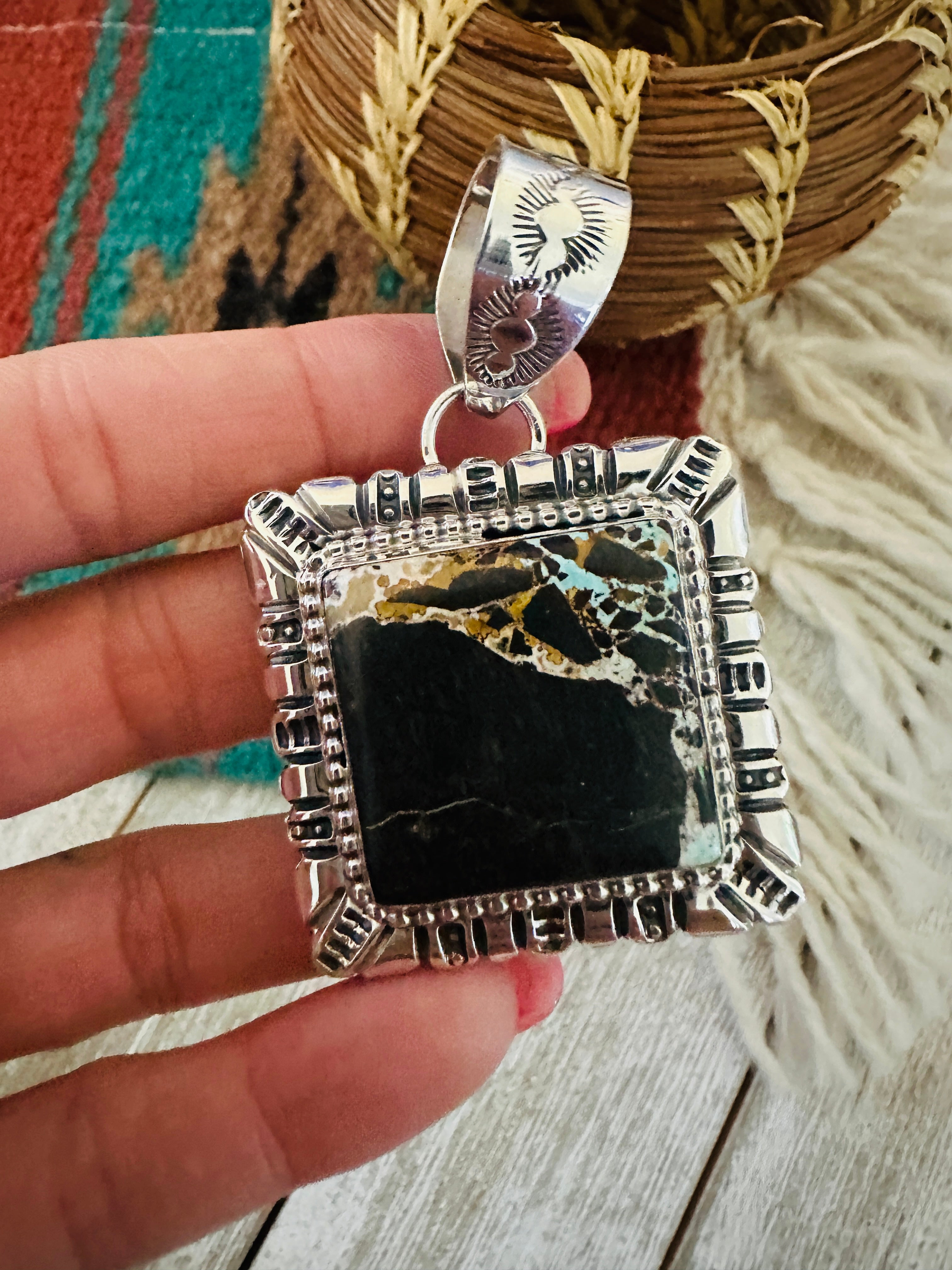Handcrafted Blackjack Turquoise & Sterling Silver Pendant