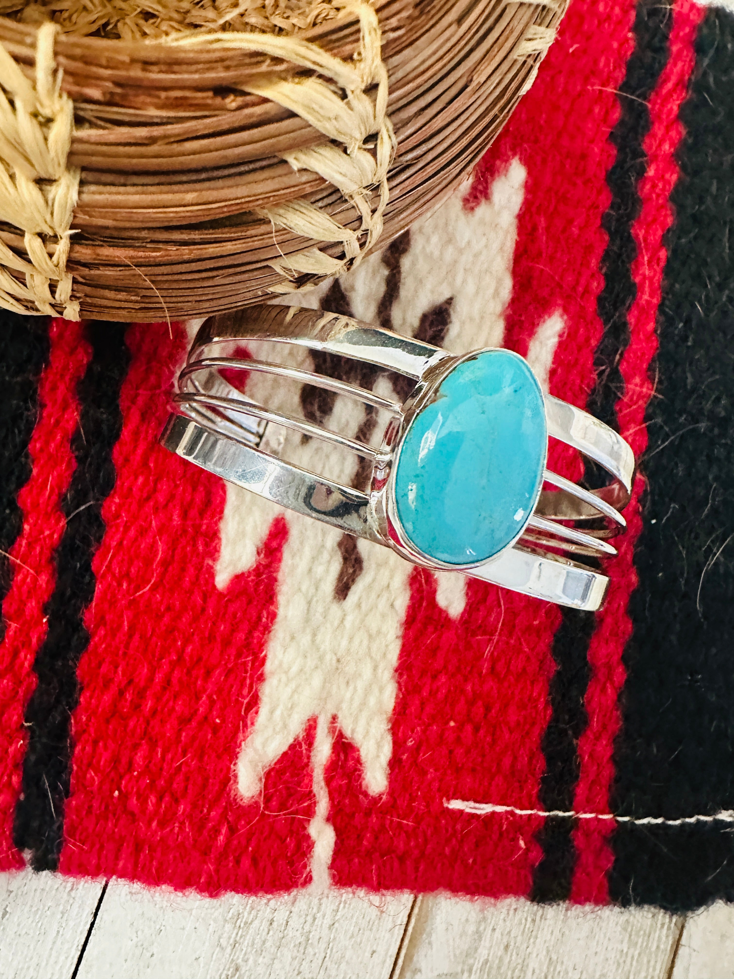 Navajo Kingman Turquoise & Sterling Silver Cuff Bracelet