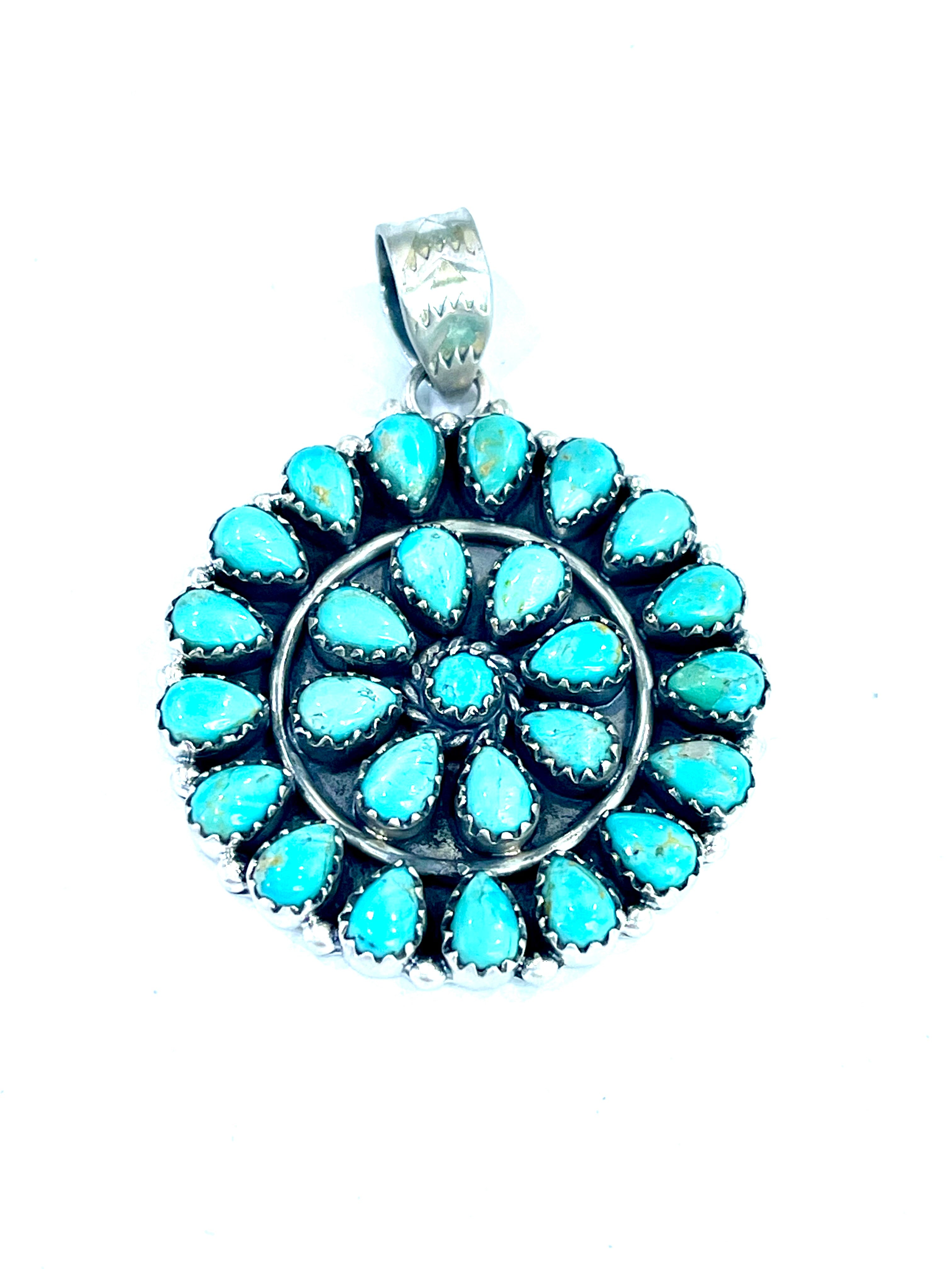 Handmade Sterling Silver & Turquoise Cluster Pendant