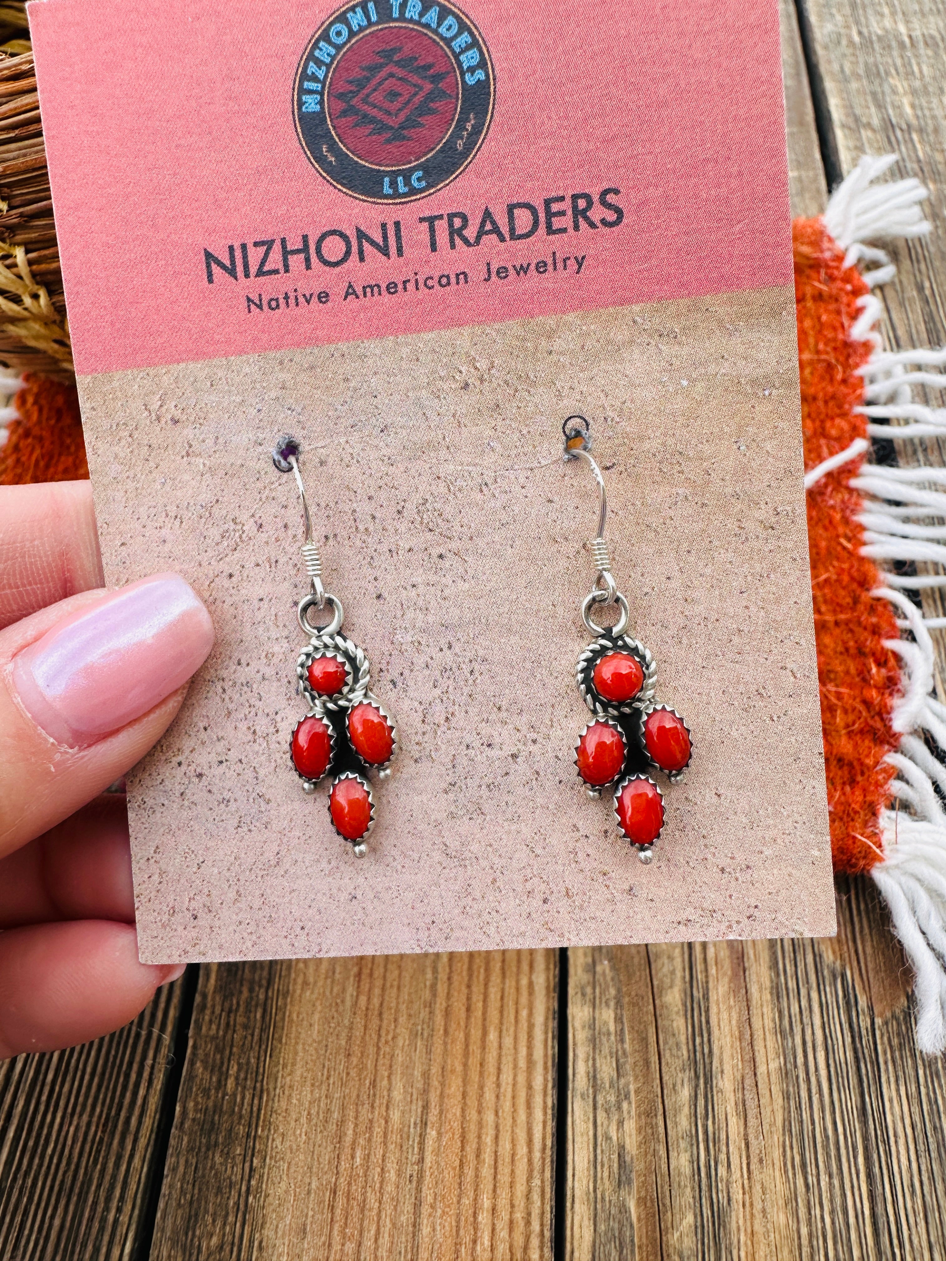 Handcrafted Coral & Sterling Silver Dangle Earrings