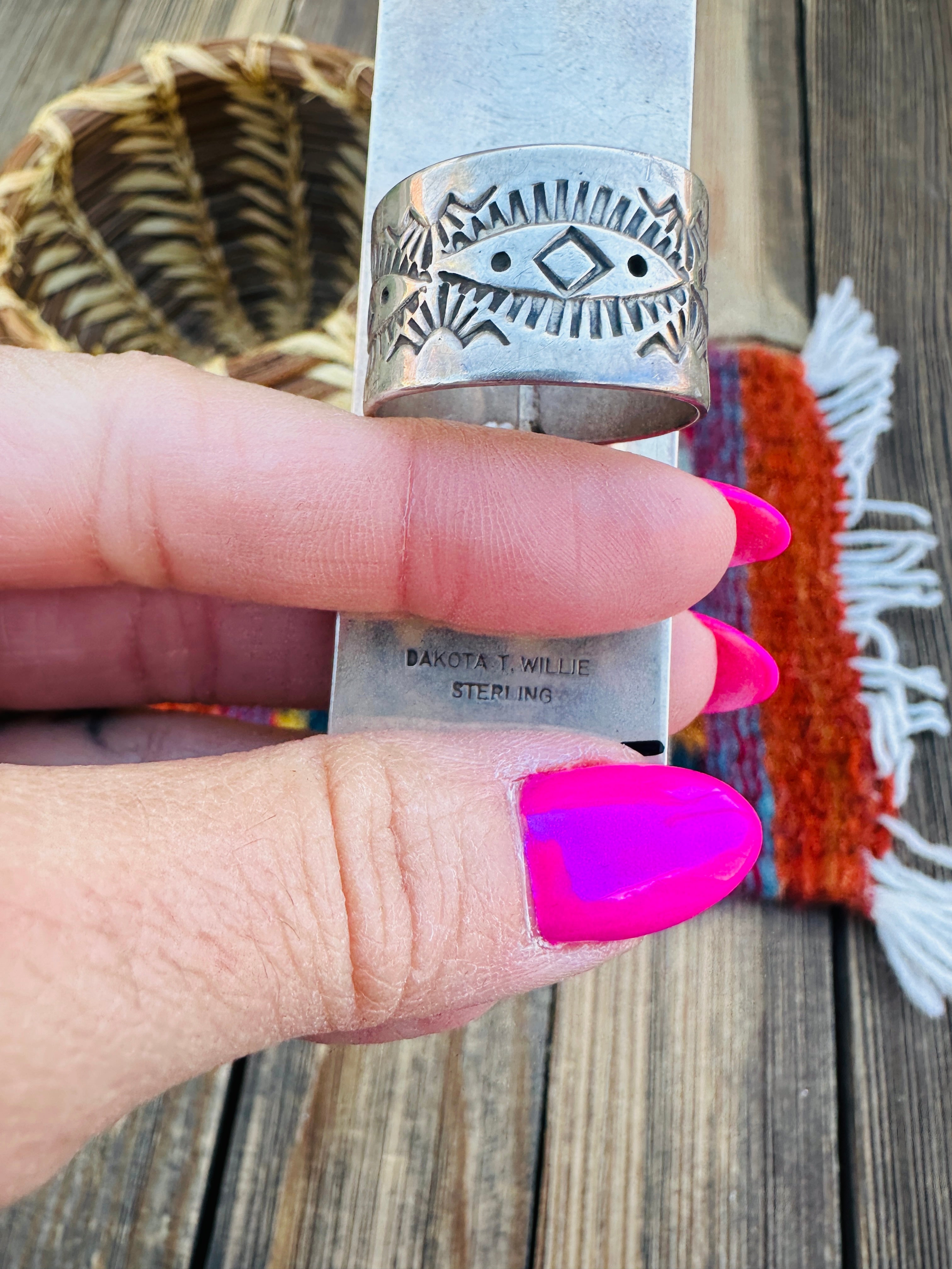 Handcrafted Turquoise & Sterling Silver Adjustable Ring by Dakota Willie