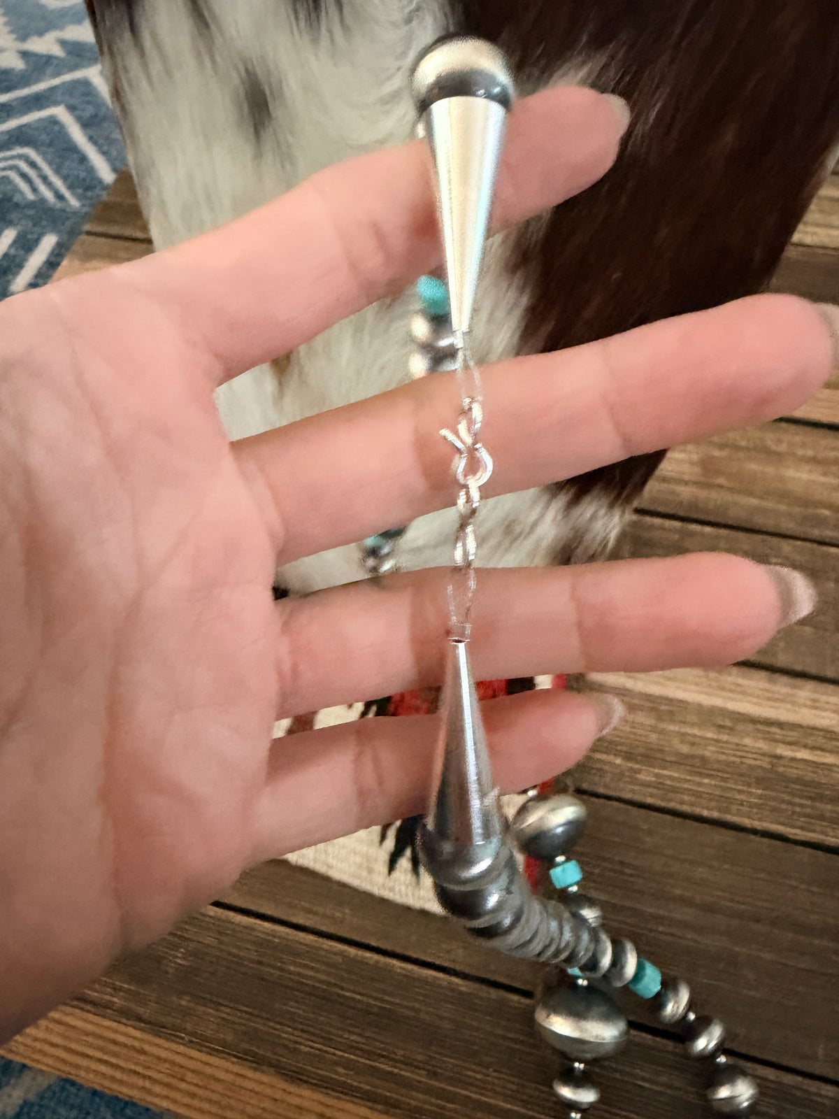 Handcrafted Turquoise & Sterling Silver Beaded Necklace and Earring Set