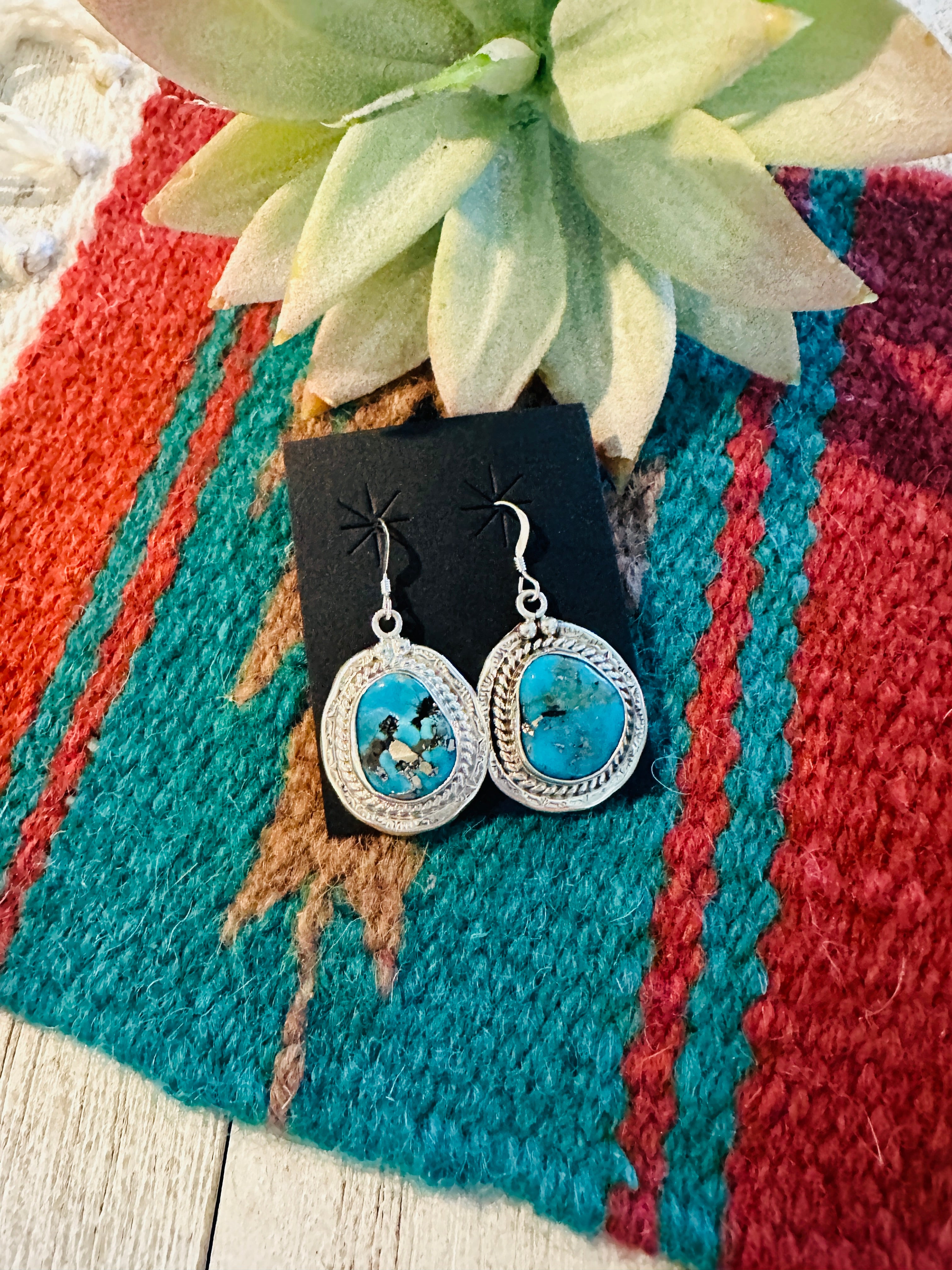 Navajo Morenci Turquoise & Sterling Silver Dangle Earrings