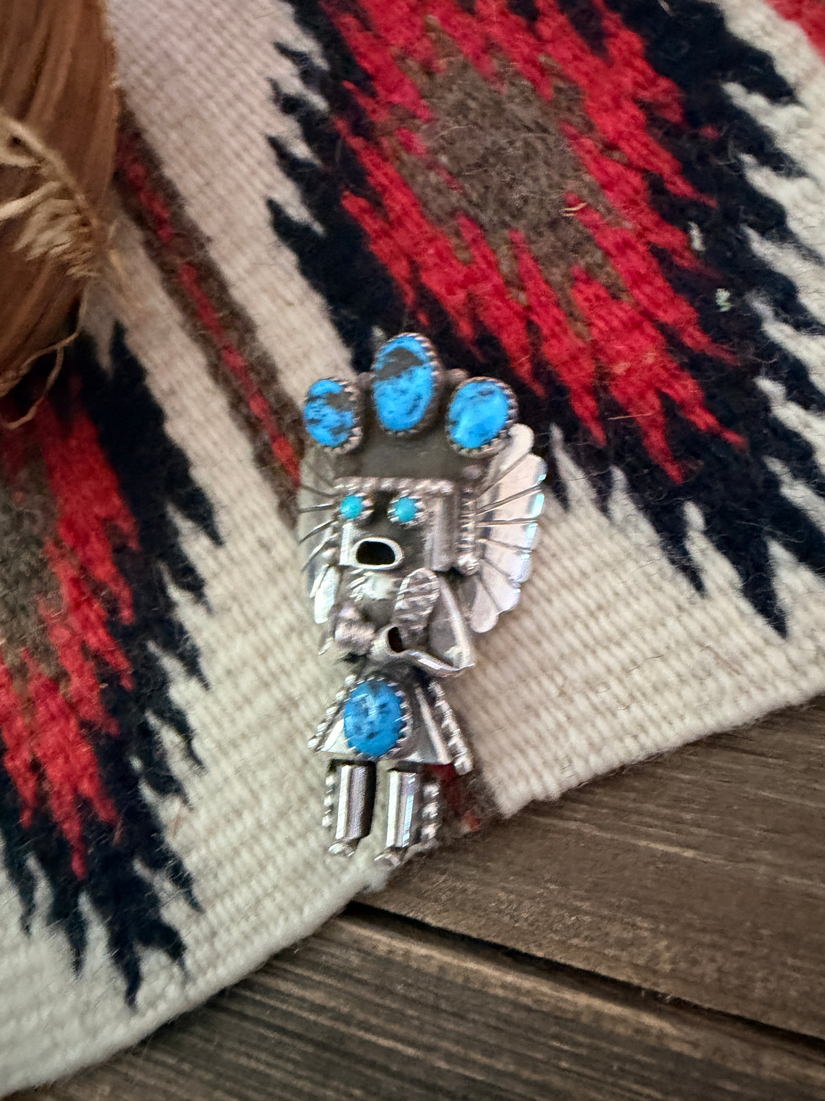 Handcrafted Sterling Silver & Turquoise Kachina Brooch by Ella Peter