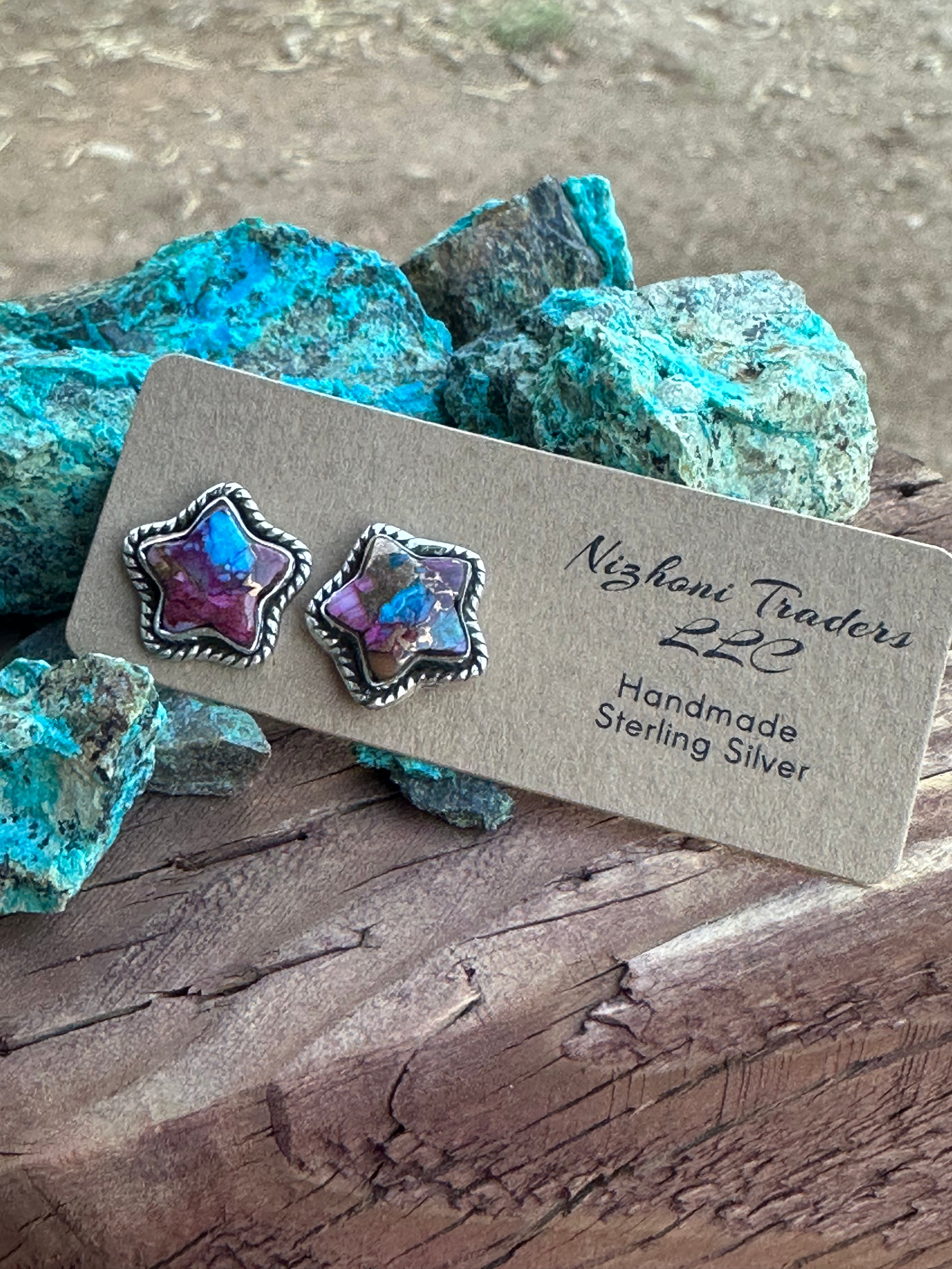 Sizzling Handmade Star Sterling Silver & Purple Mojave Post Earrings