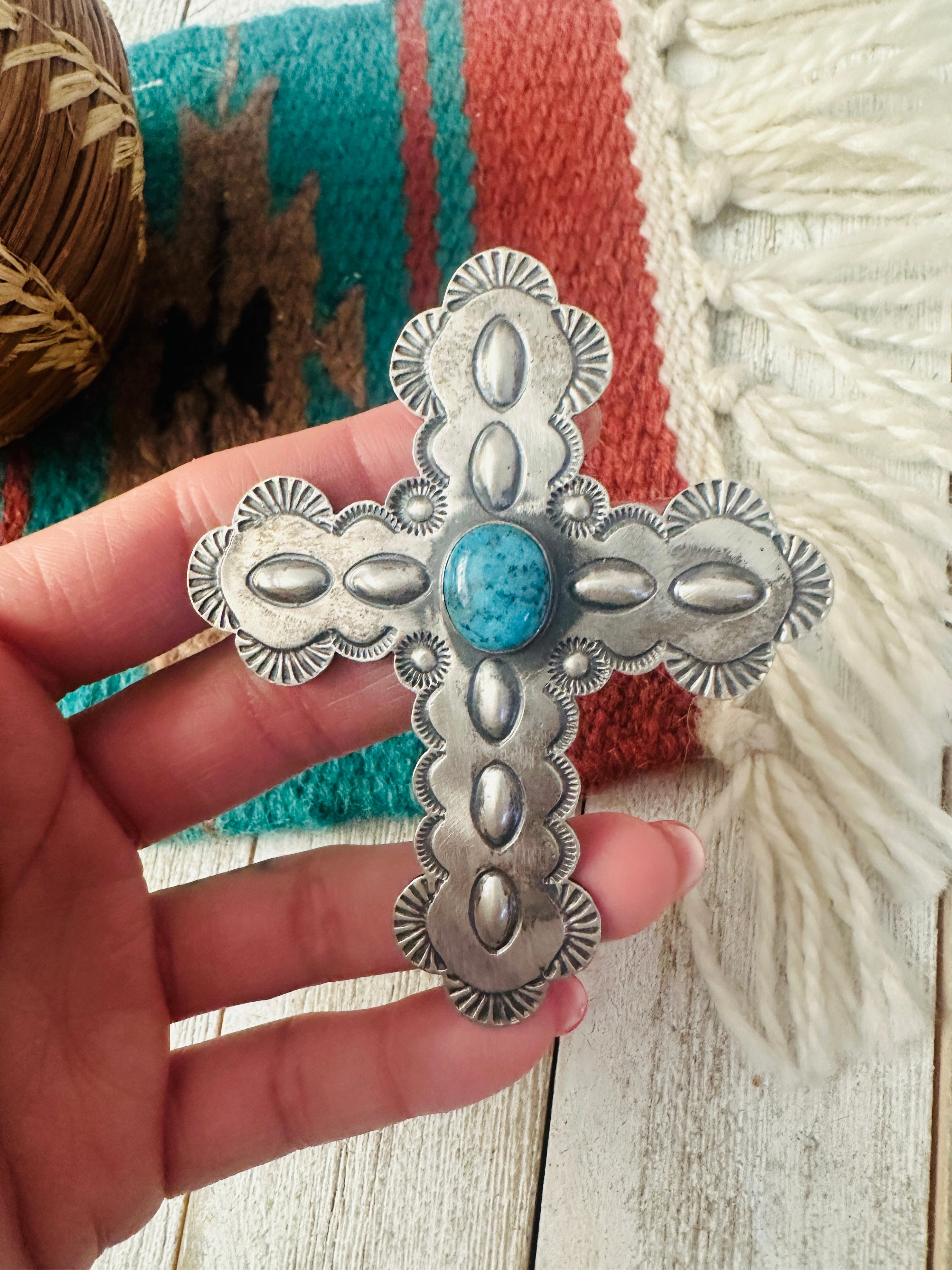 Navajo Turquoise & Sterling Silver Cross Pendant