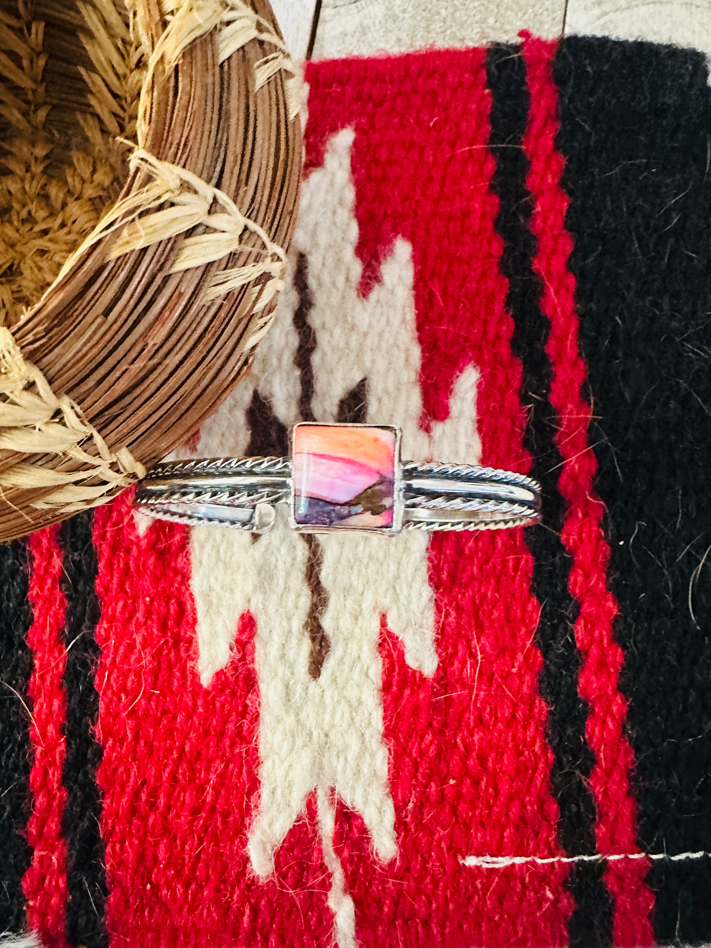 Navajo Sterling Silver & Pink Dream Mojave Cuff Bracelet