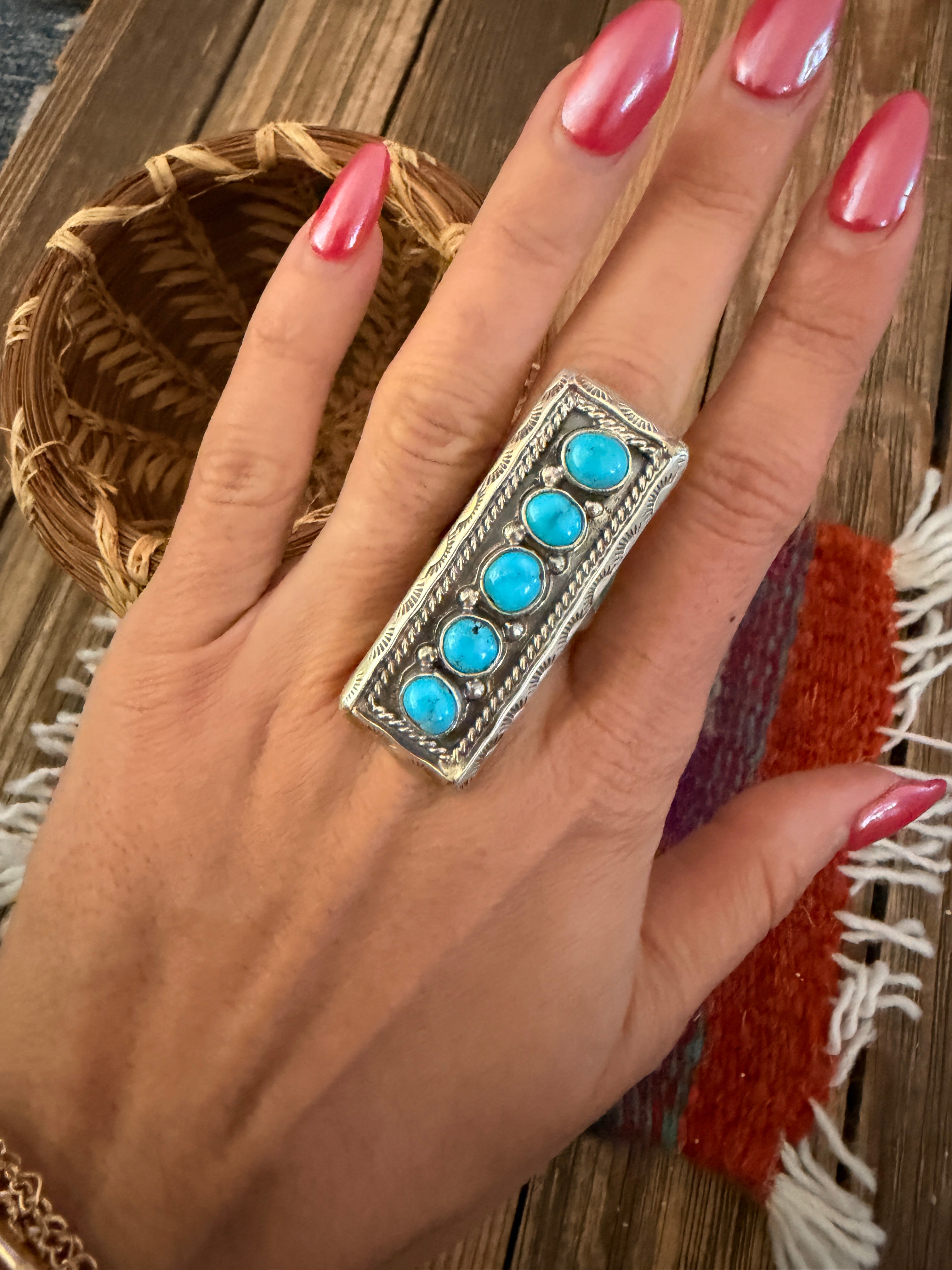 Handcrafted Turquoise & Sterling Silver Adjustable Ring