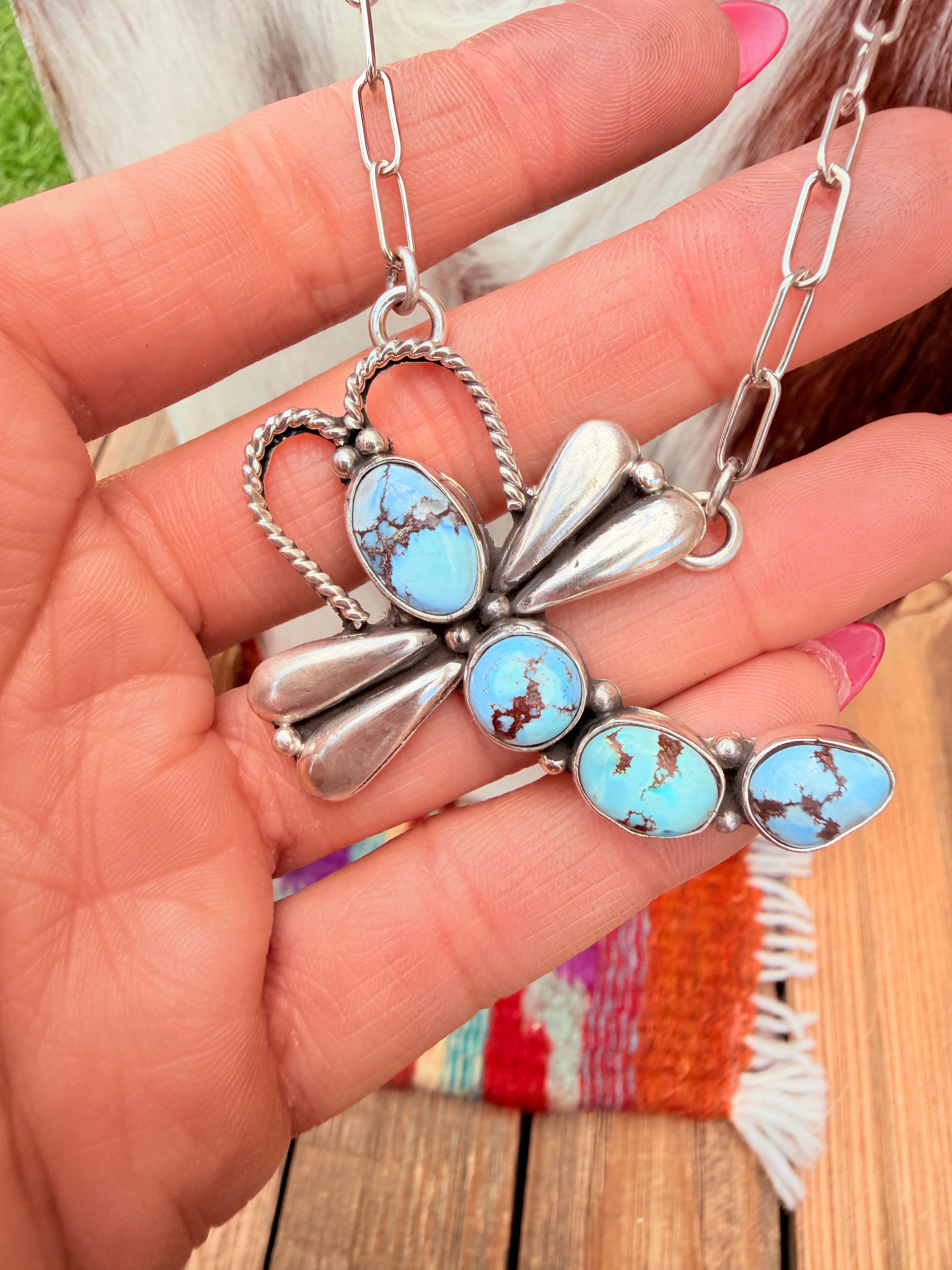 Handcrafted Golden Hills Turquoise & Sterling Silver Dragonfly Necklac