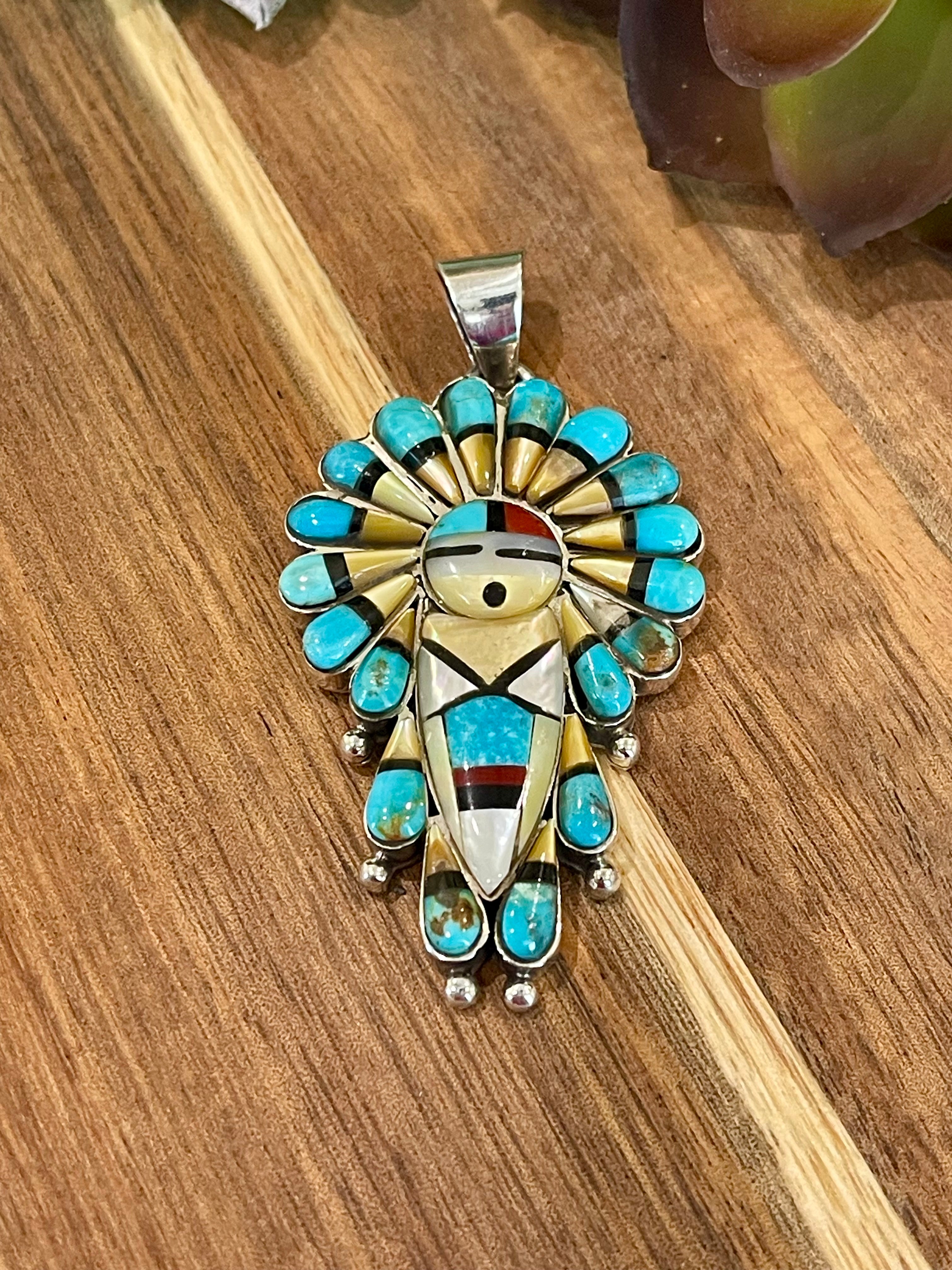 Gorgeous Handmade Sterling Silver & Multistone Kachina Pendant