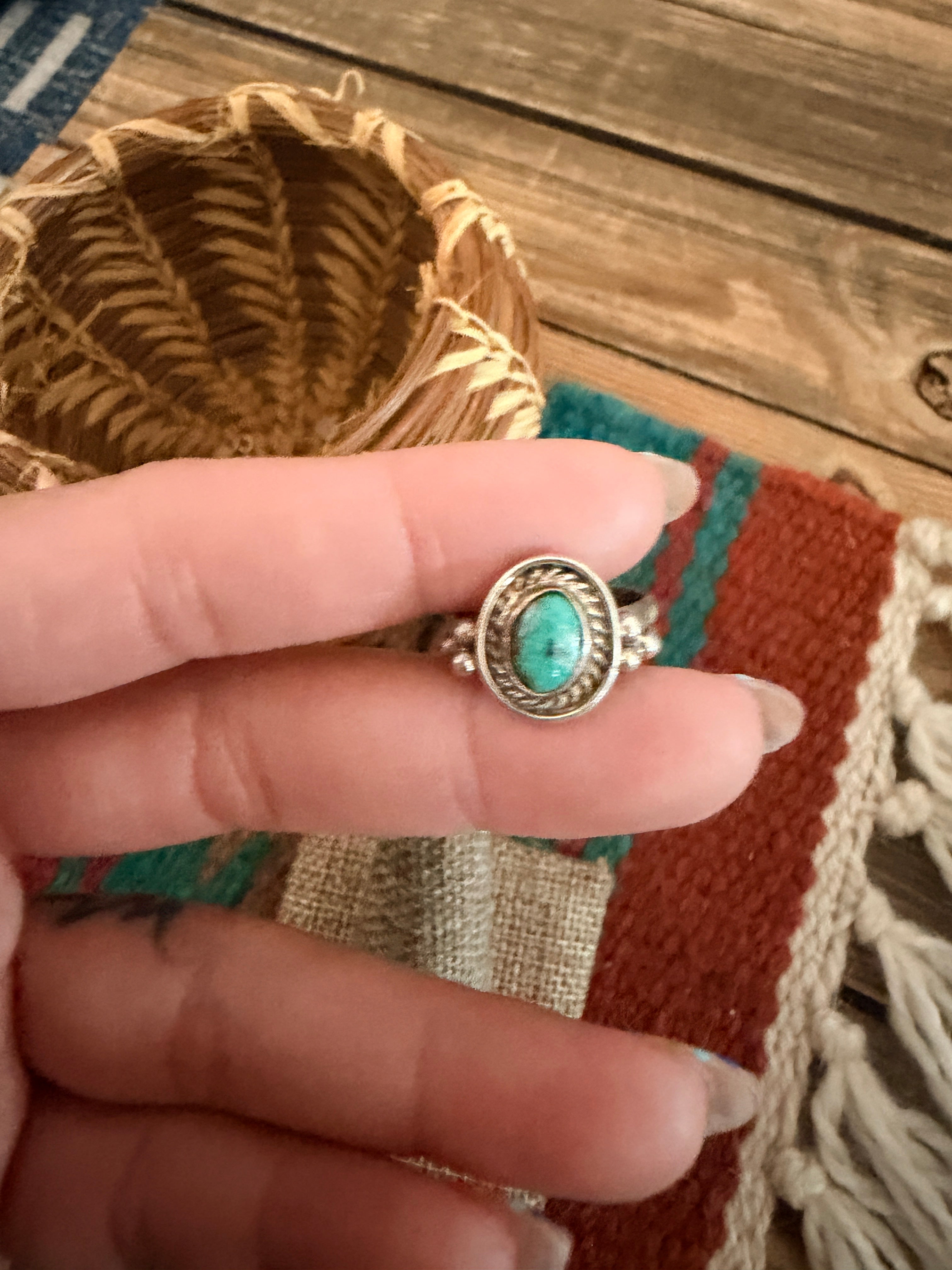 Handcrafted Turquoise & Sterling Silver Ring Size 5.25