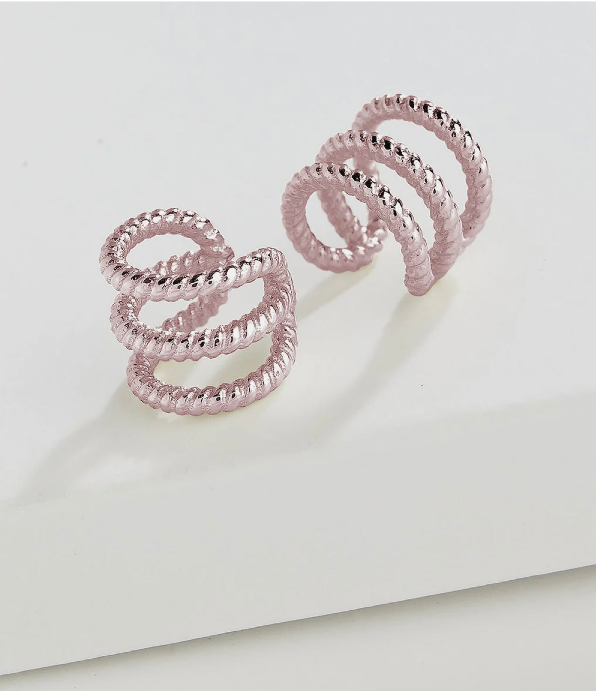 Sterling Silver Braided Triple Row Ear Cuff Set- Rose Gold