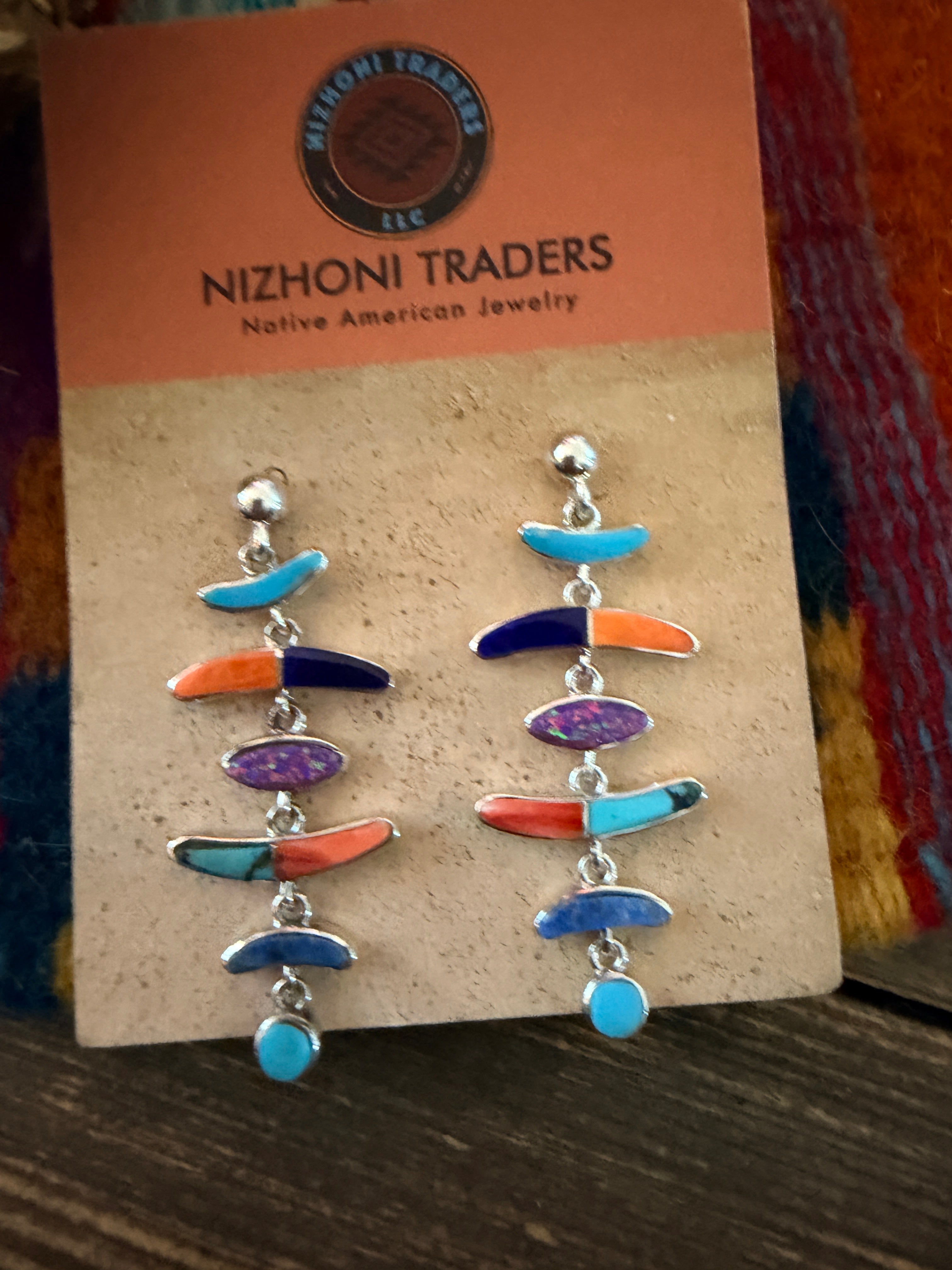 Handcrafted Multi Stone & Sterling Silver Chandelier Dangle Earrings by Valerie Yazzie