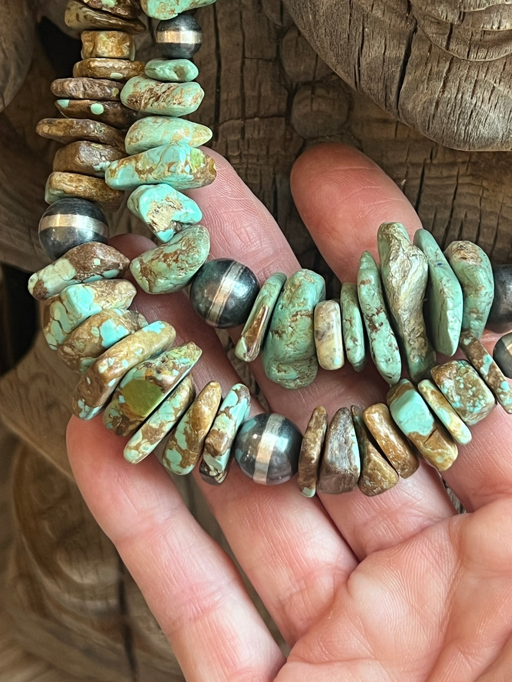 Handcrafted Turquoise & Sterling Silver Chunky Beaded Necklace