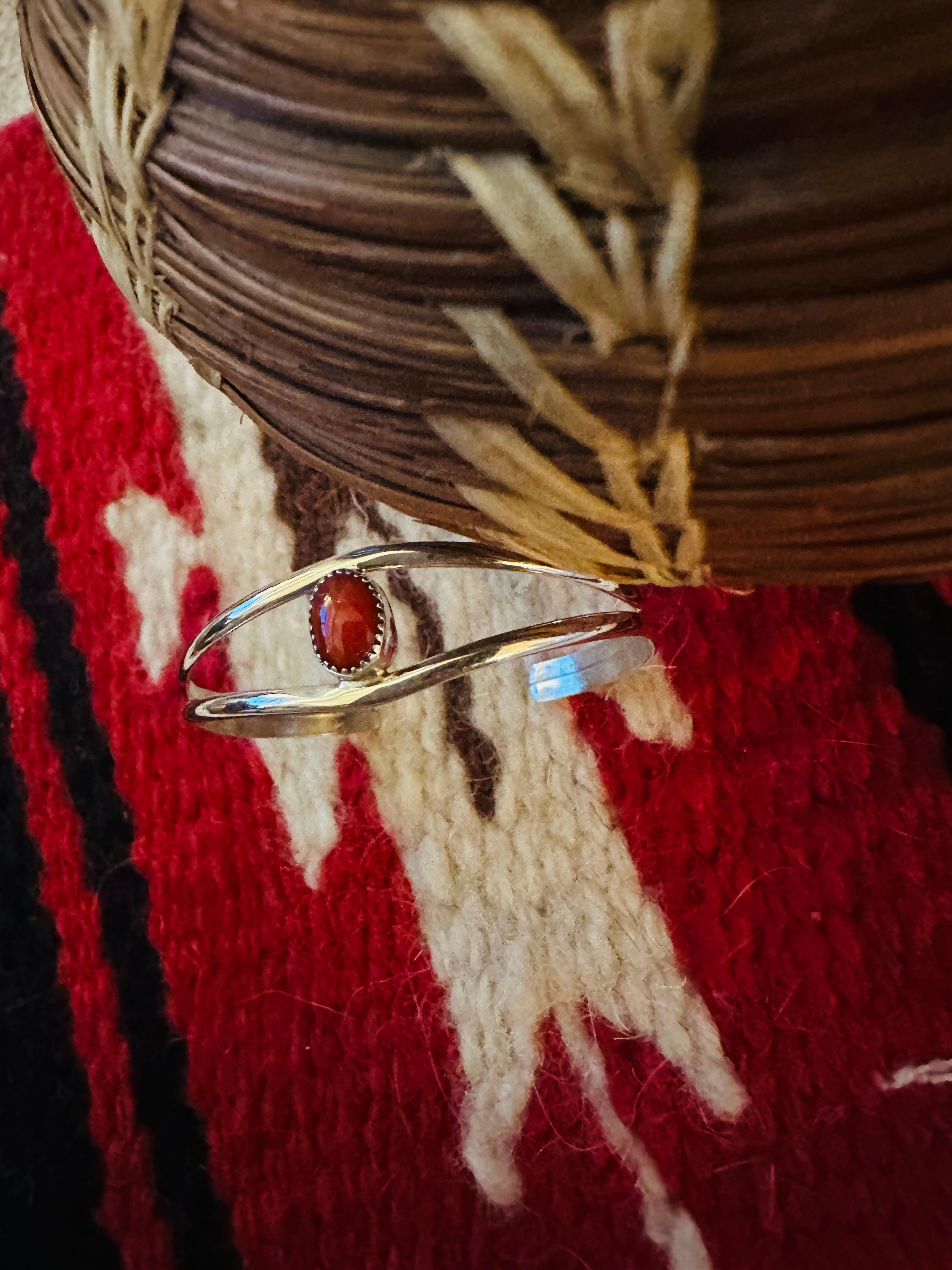 Navajo Sterling Silver & Coral Baby Cuff Bracelet