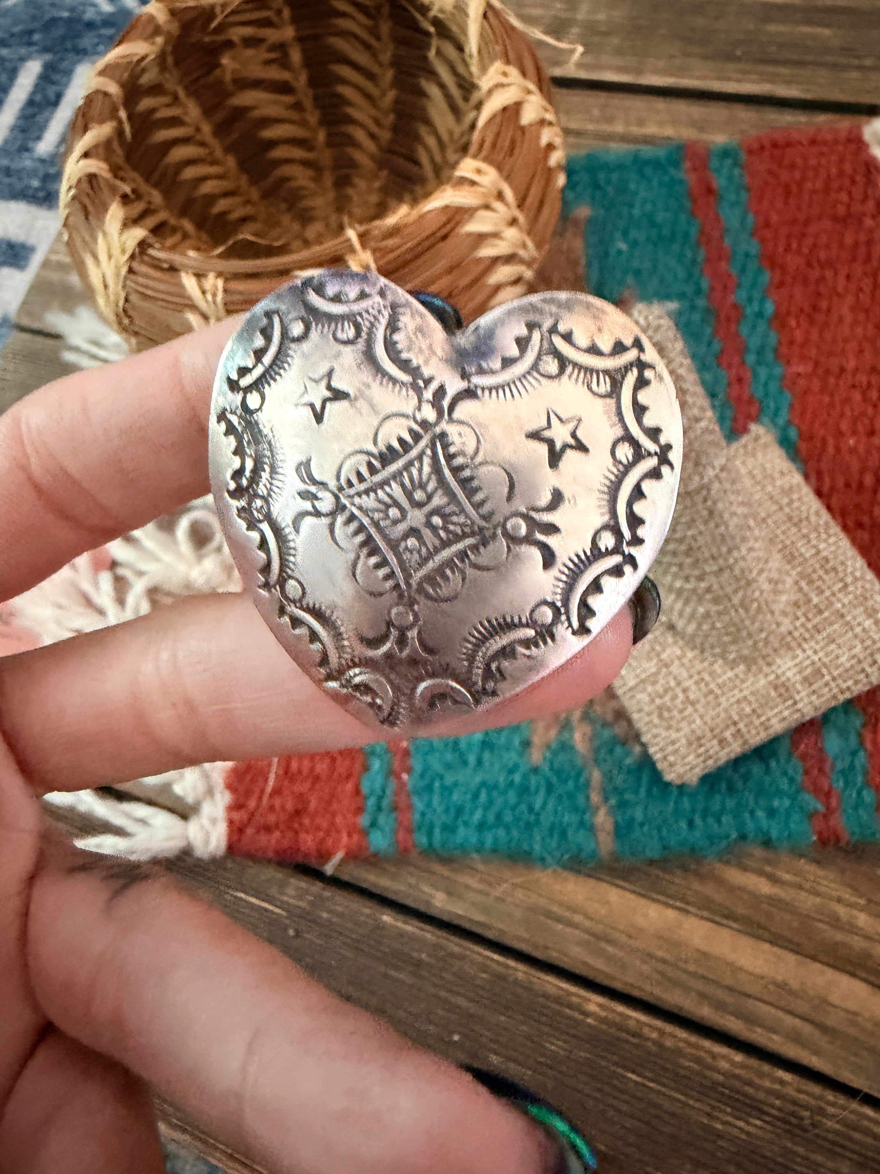 Handcrafted Sterling Silver Adjustable Heart Concho Ring by Vincent Platero