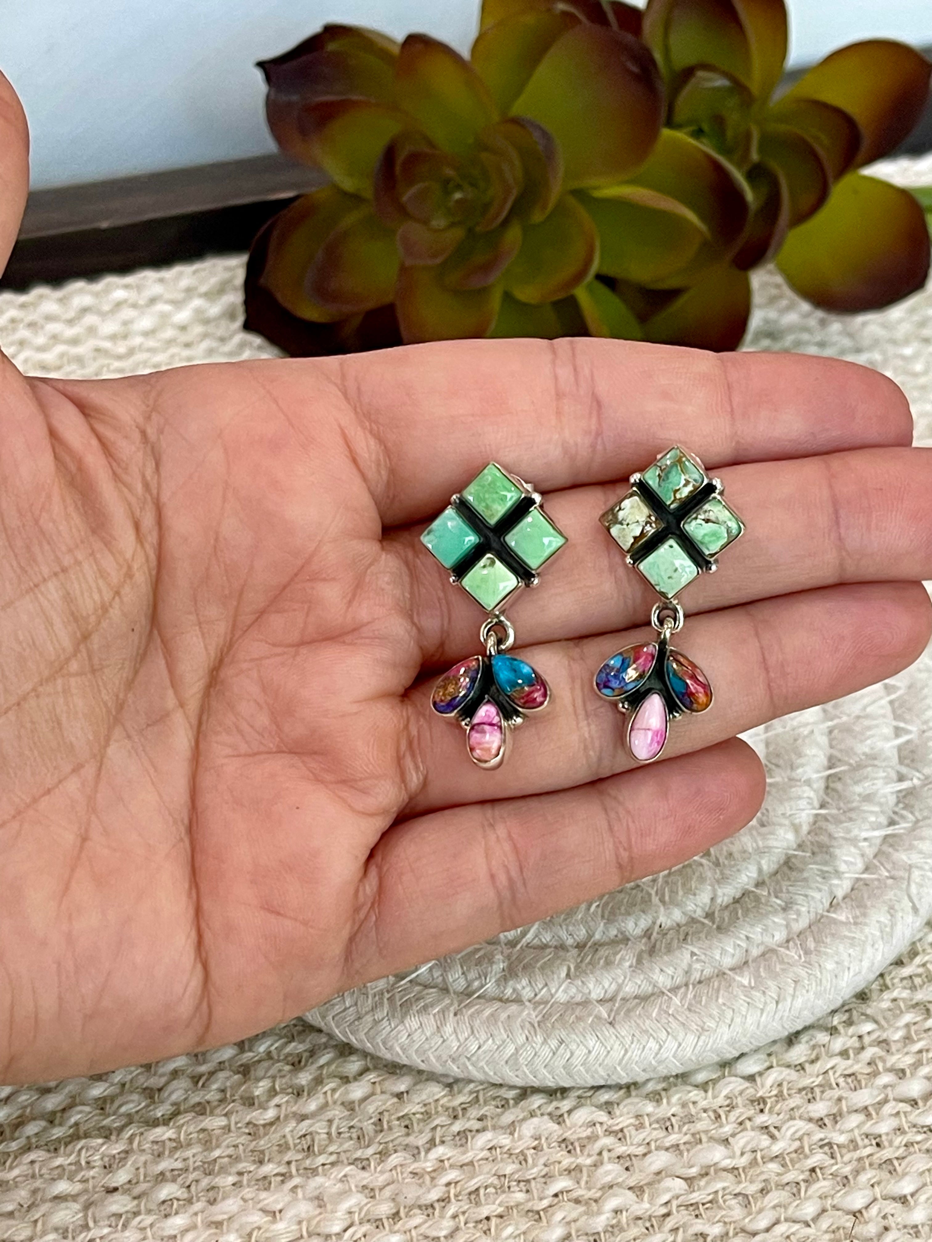 Handmade Pink Dream Mojave , Sterling Silver & Palomino Post Dangles