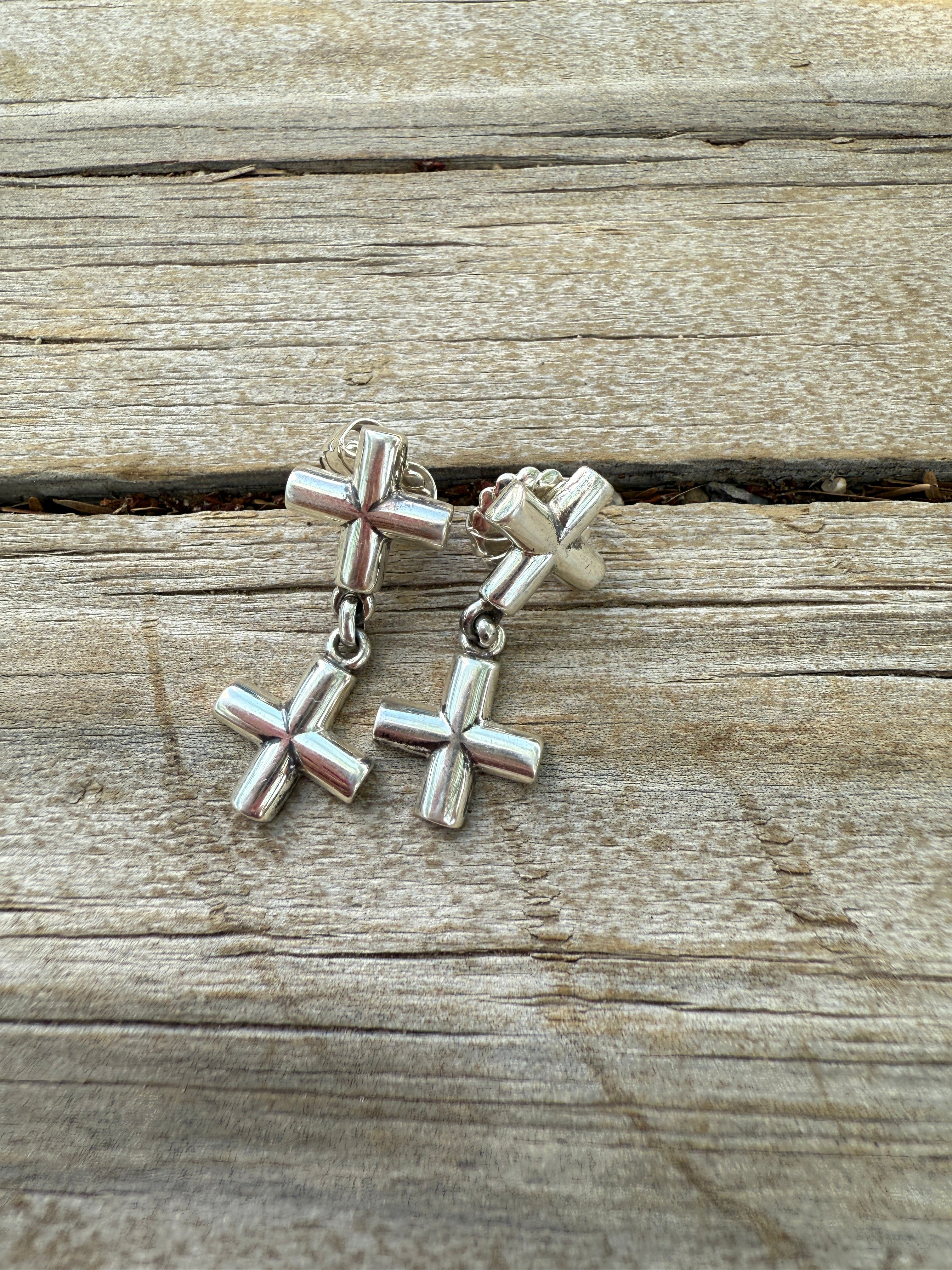 Handmade Sterling Silver Cross Dangle Earrings