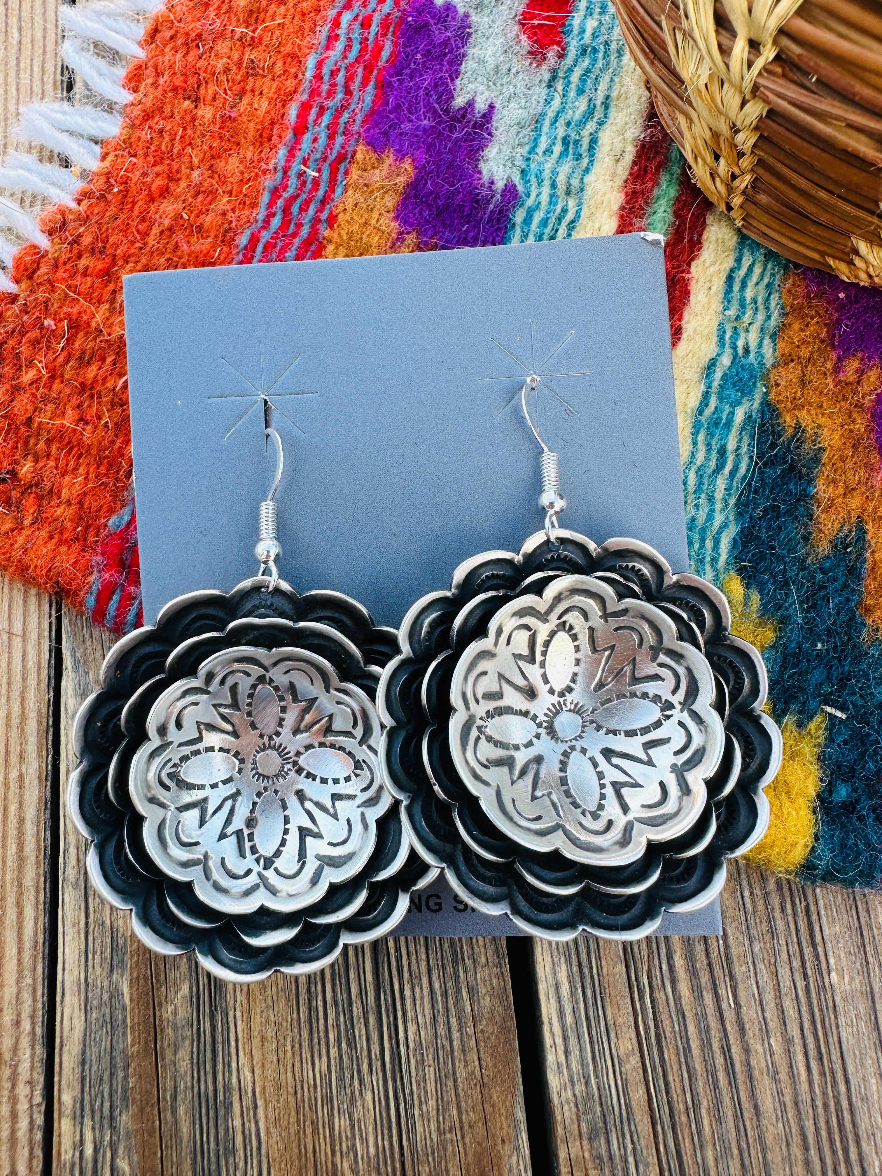 Handcrafted Sterling Silver Concho Dangle Earrings by Leander Tahe