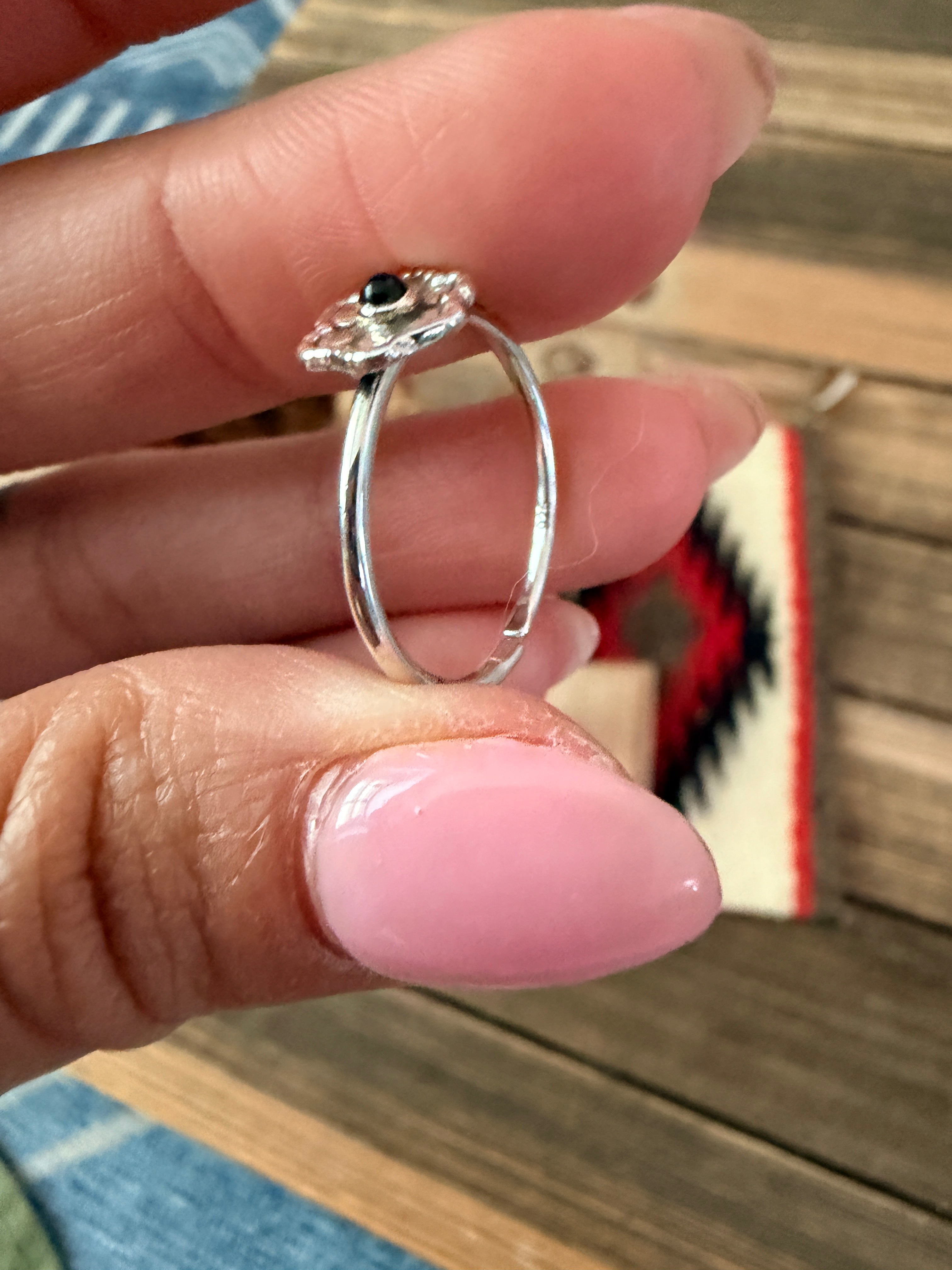 Handmade Sterling Silver & Onyx Adjustable Flower Ring