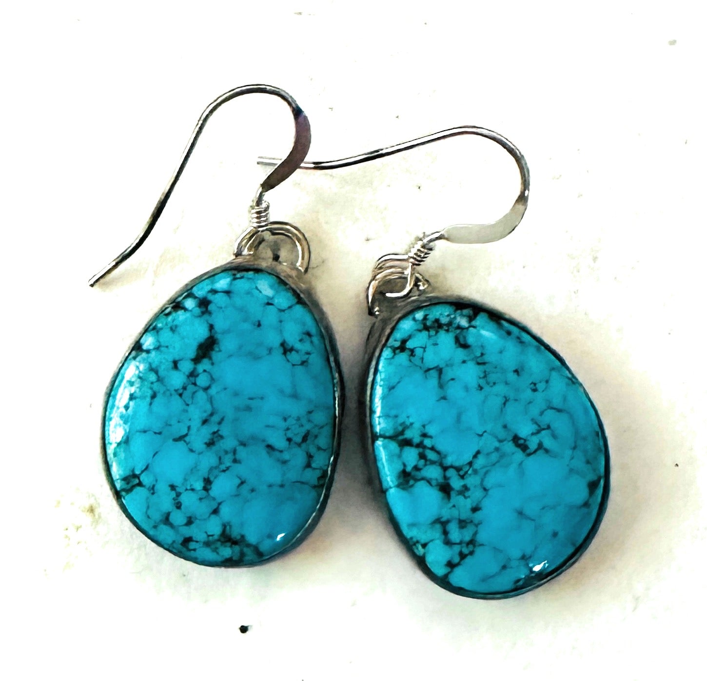 Navajo Turquoise And Sterling Silver Dangle Earrings