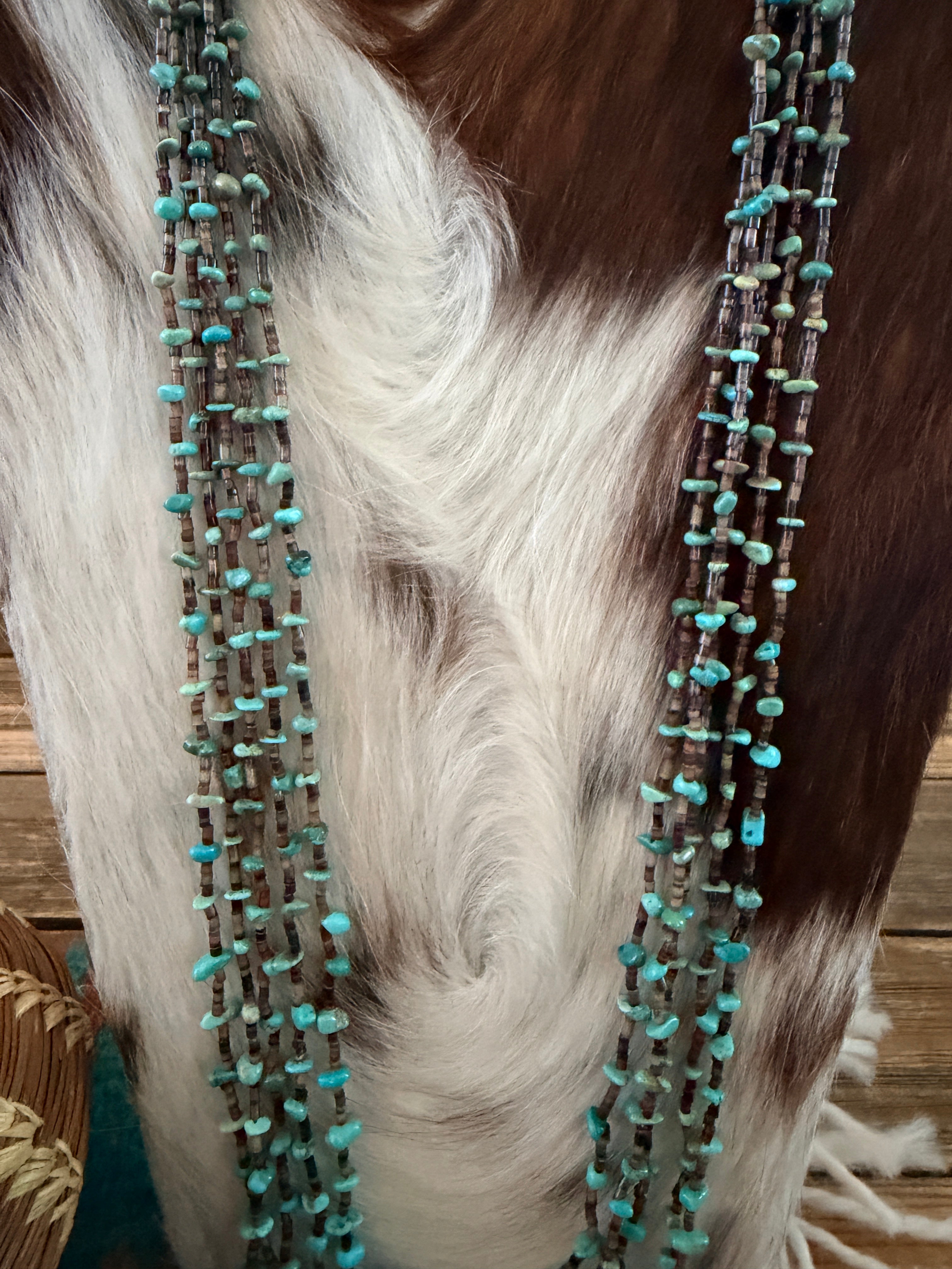 Old Pawn Handcrafted Turquoise & Heishi Shell Beaded 30” Necklace