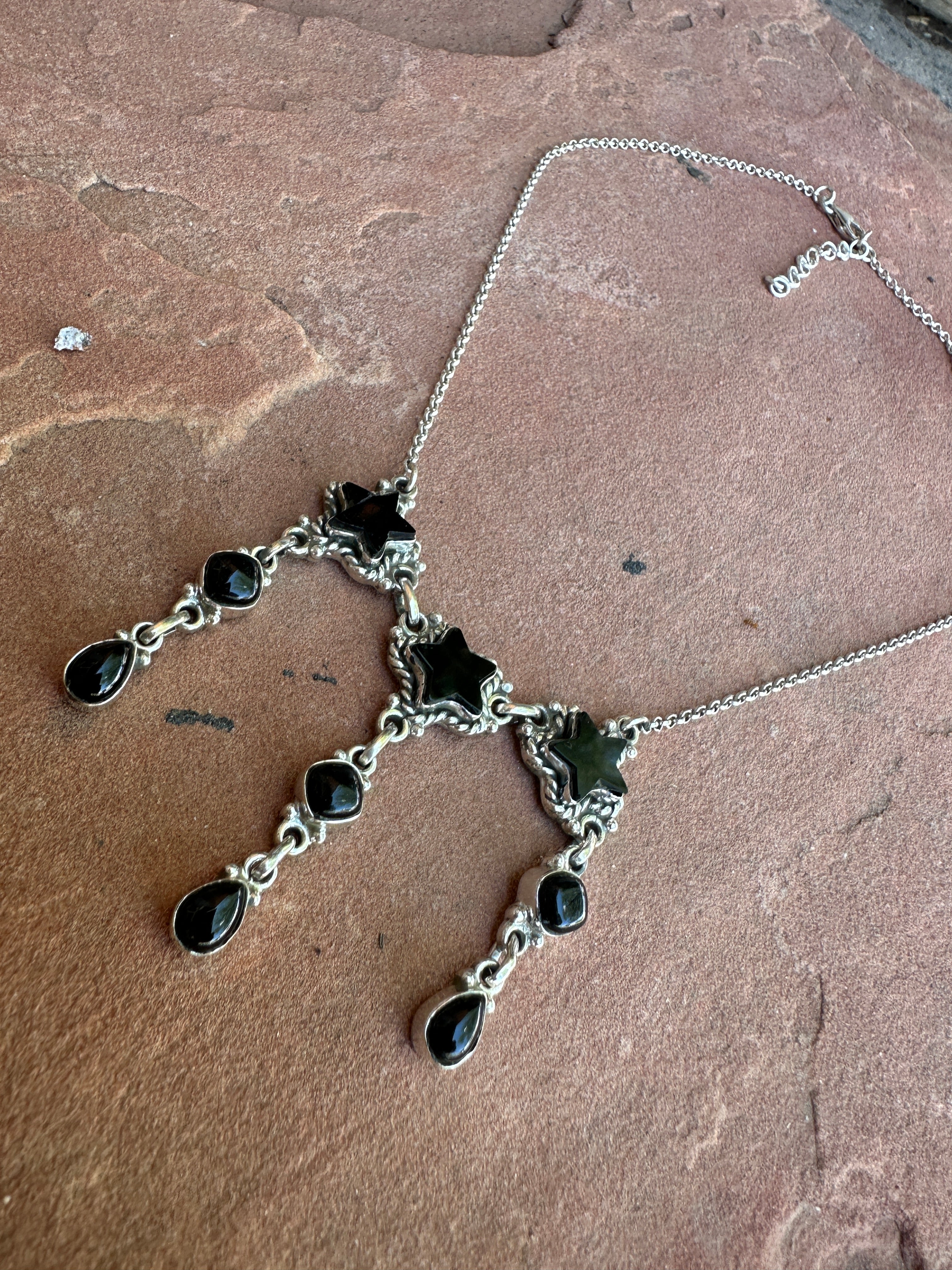 Beautiful Handmade Sterling Silver & Onyx STAR DROP Necklace