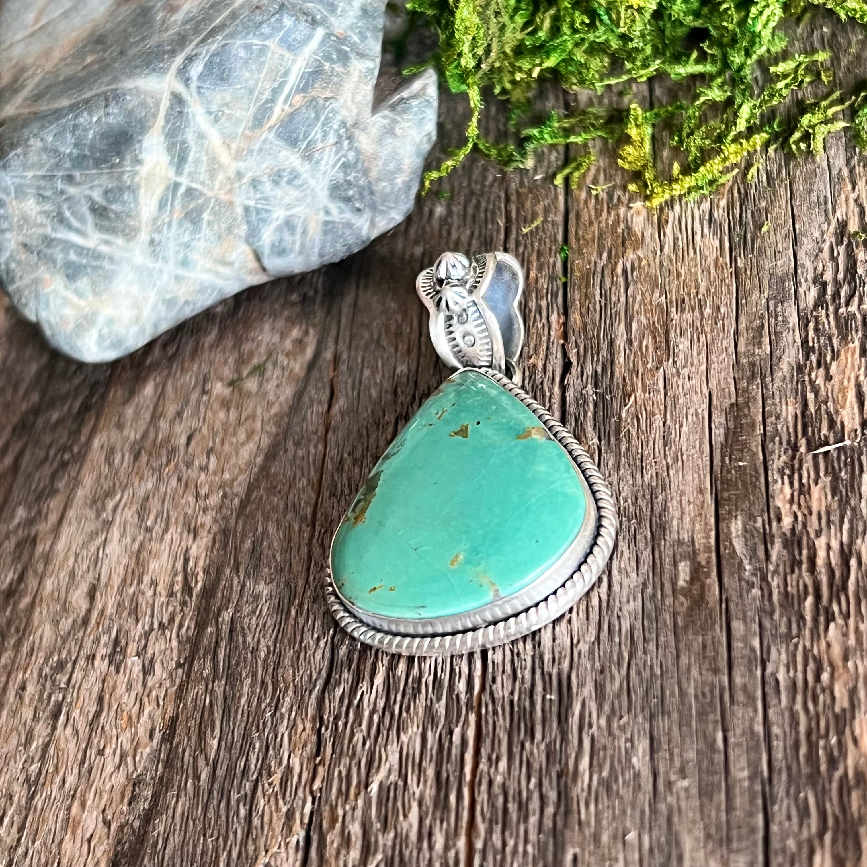 Handmade Green Turquoise Tear Drop Sterling Silver Pendant