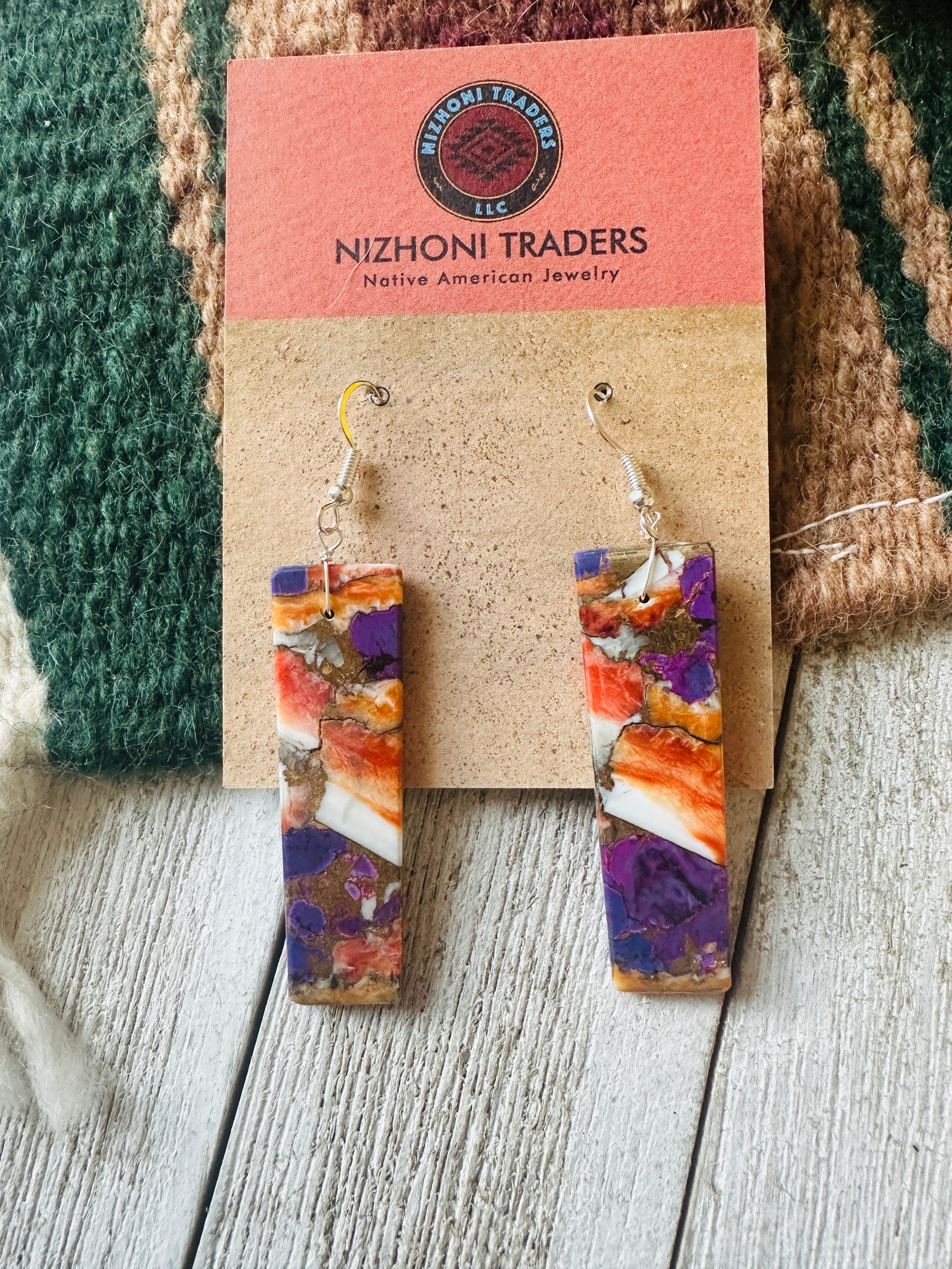 Navajo Sterling Silver & Purple Spice Slab Dangle Earrings