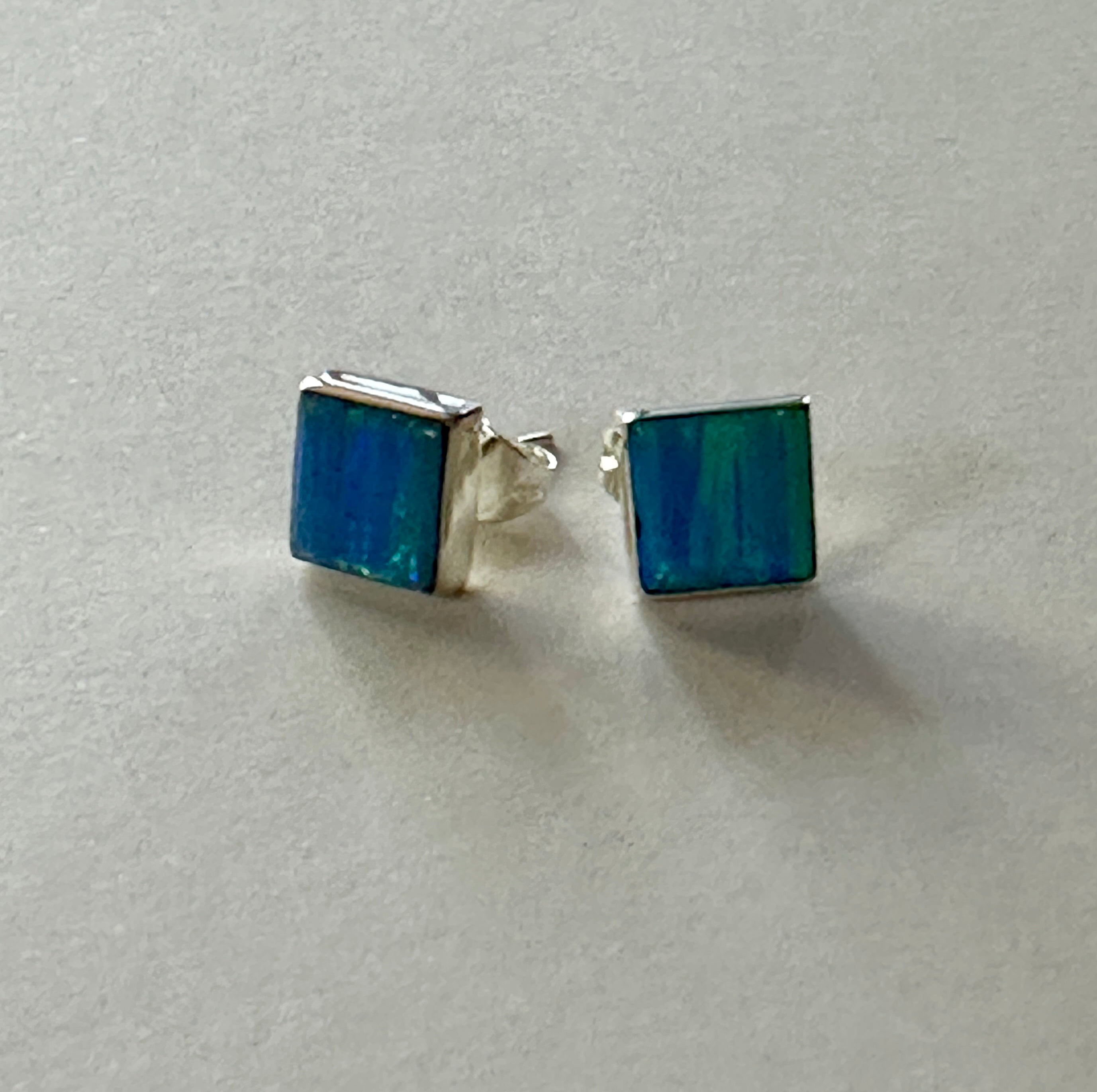 Square Light Blue Opal Studs