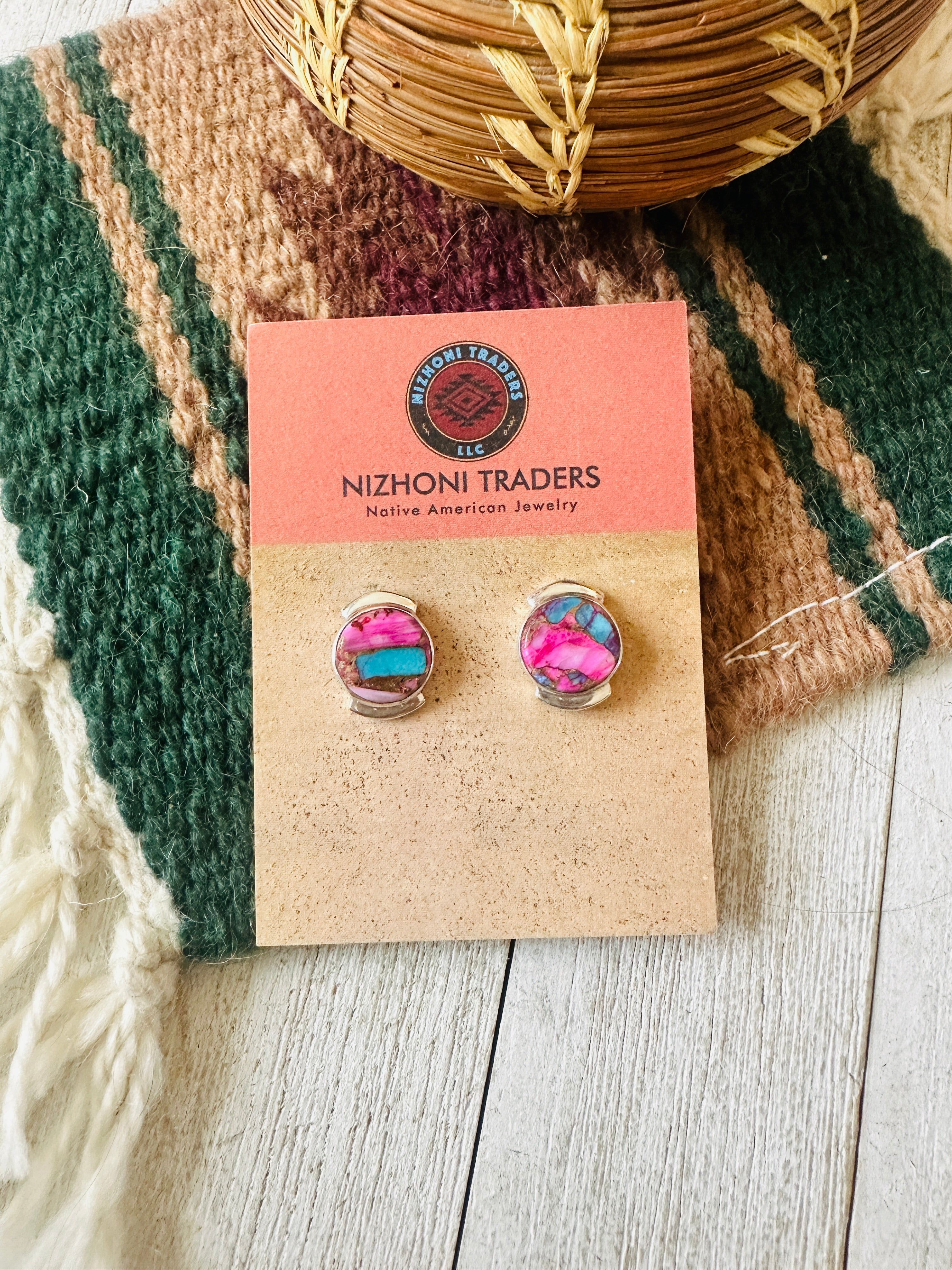 Navajo Sterling Silver & Pink Dream Mojave Post Earrings