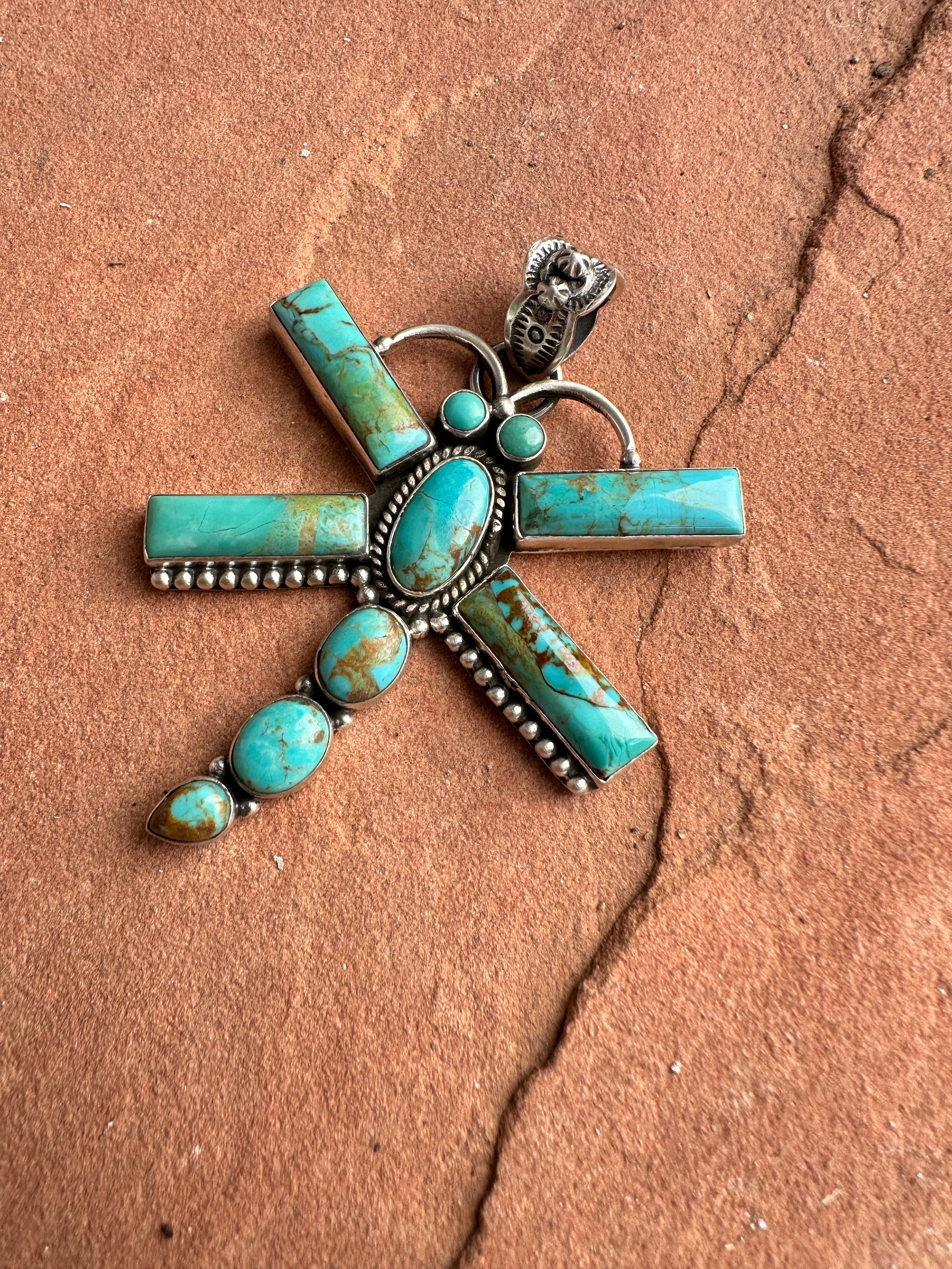 Beautiful Handmade Sterling Silver & Turquoise Dragonfly Pendant