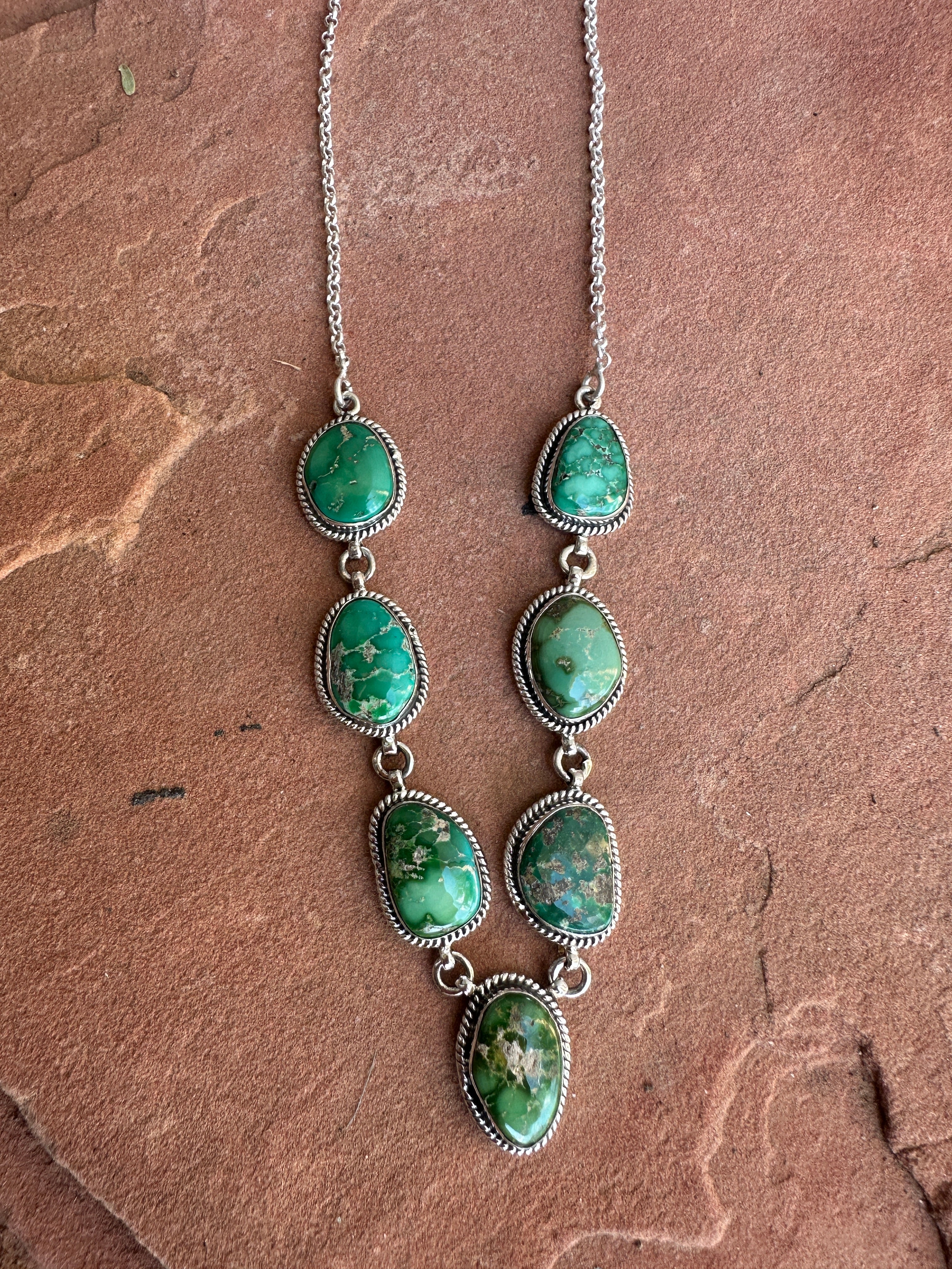 Beautiful Handmade Sterling Silver & Sonoran Turquoise Lariat Necklace