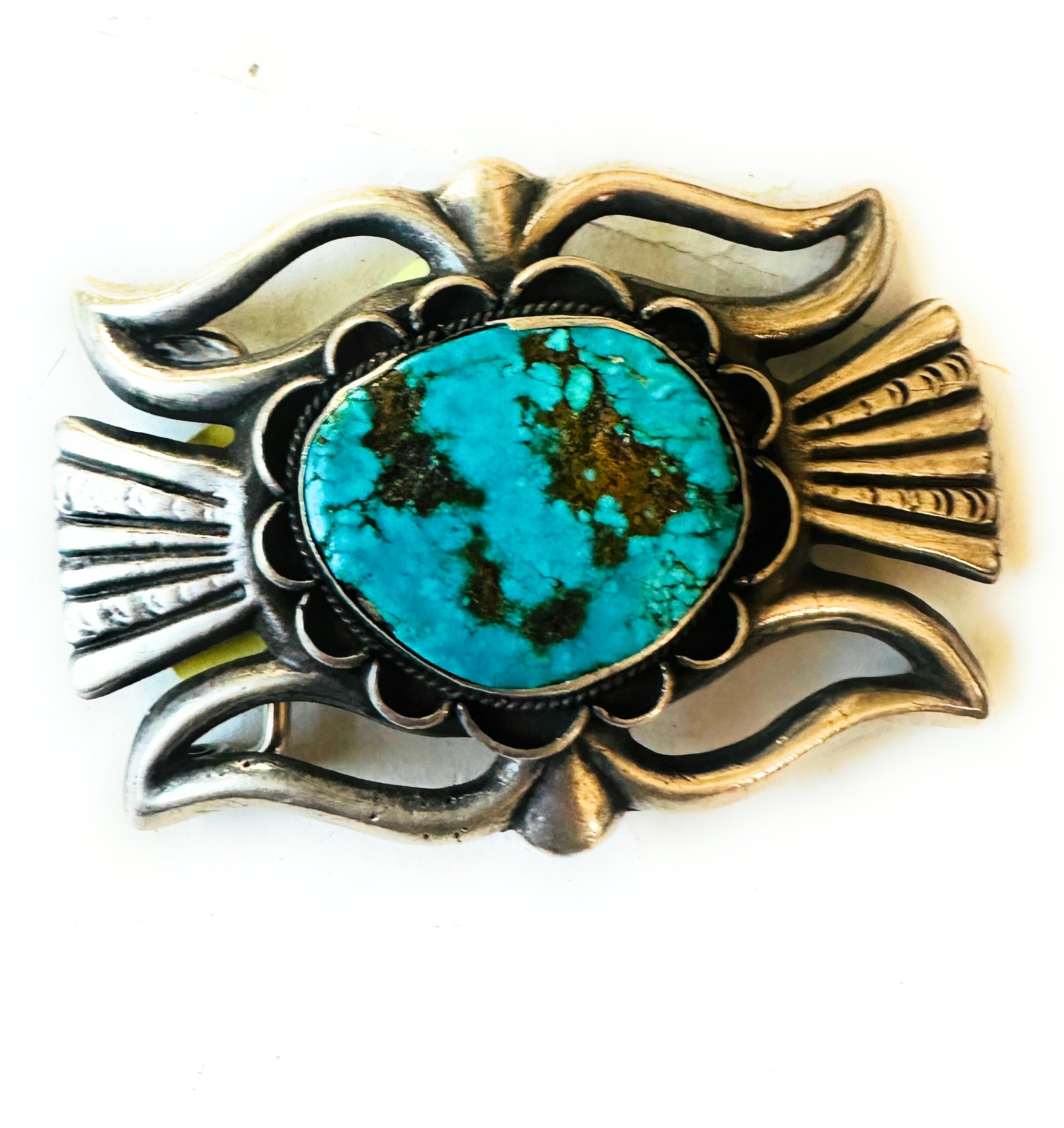 Vintage Old Pawn Navajo Turquoise & Sterling Silver Belt Buckle