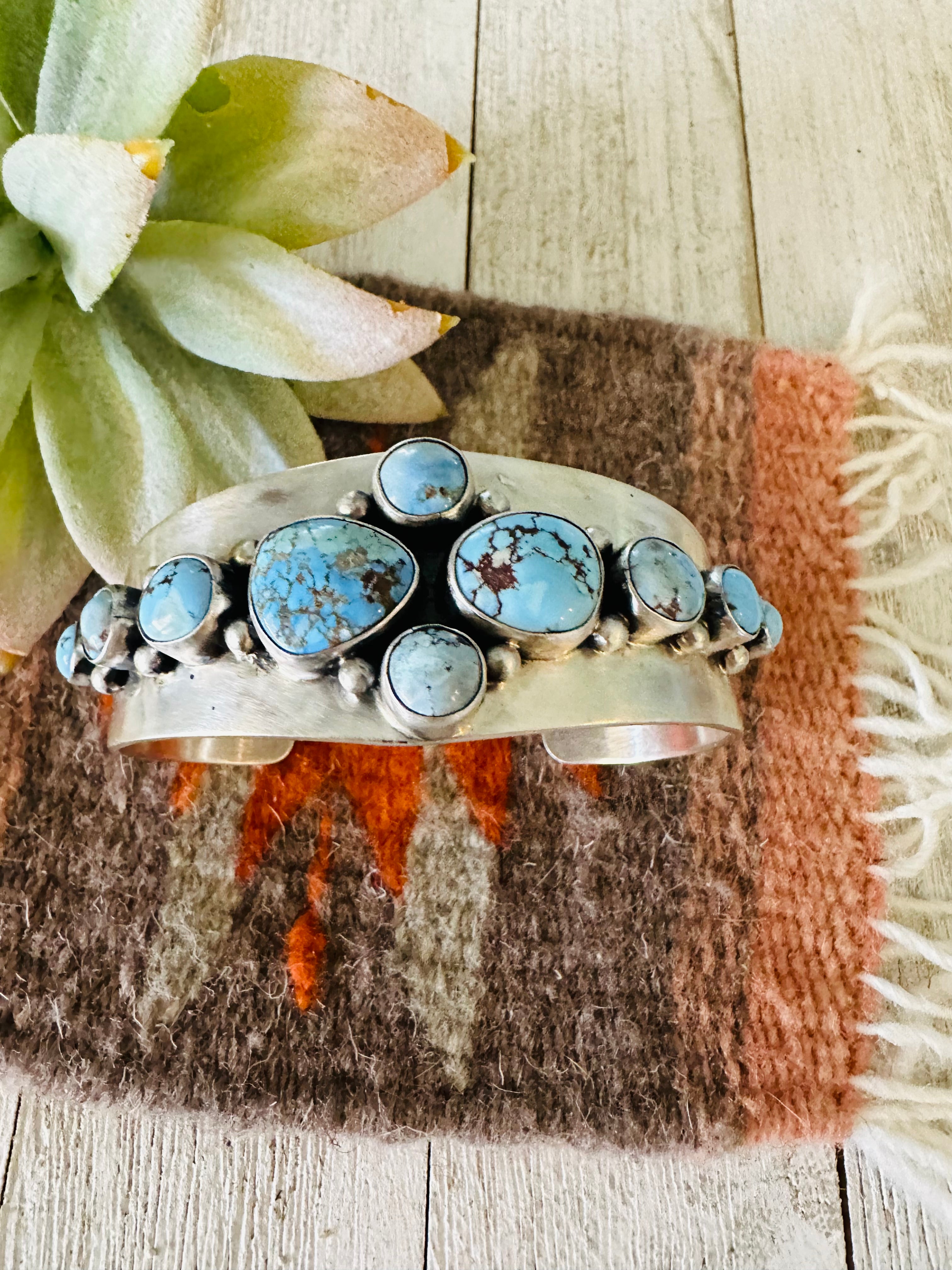 Navajo Golden Hills Turquoise & Sterling Silver Cuff Bracelet