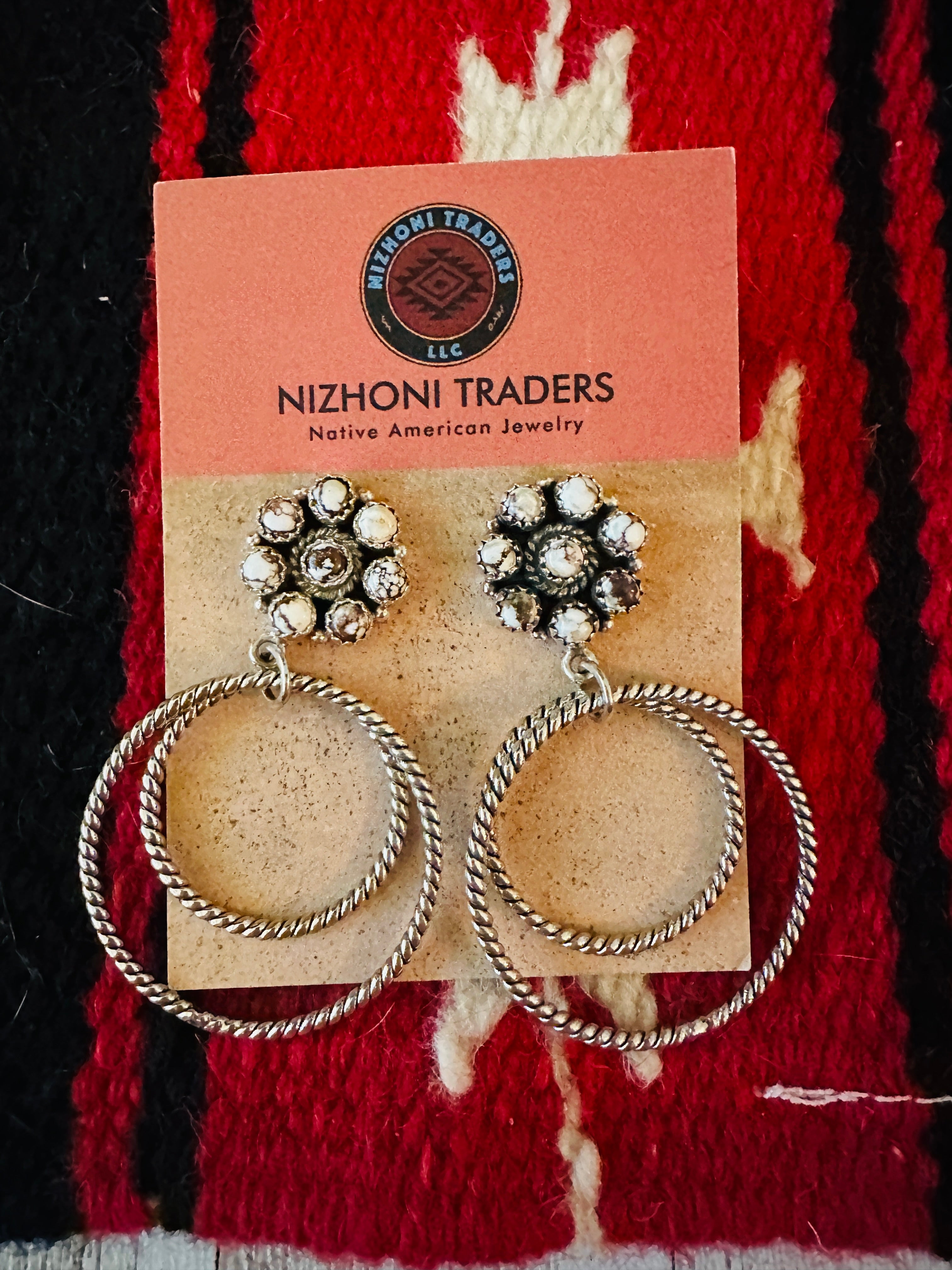 Handmade Wild Horse & Sterling Silver Hoop Earrings Signed Nizhoni