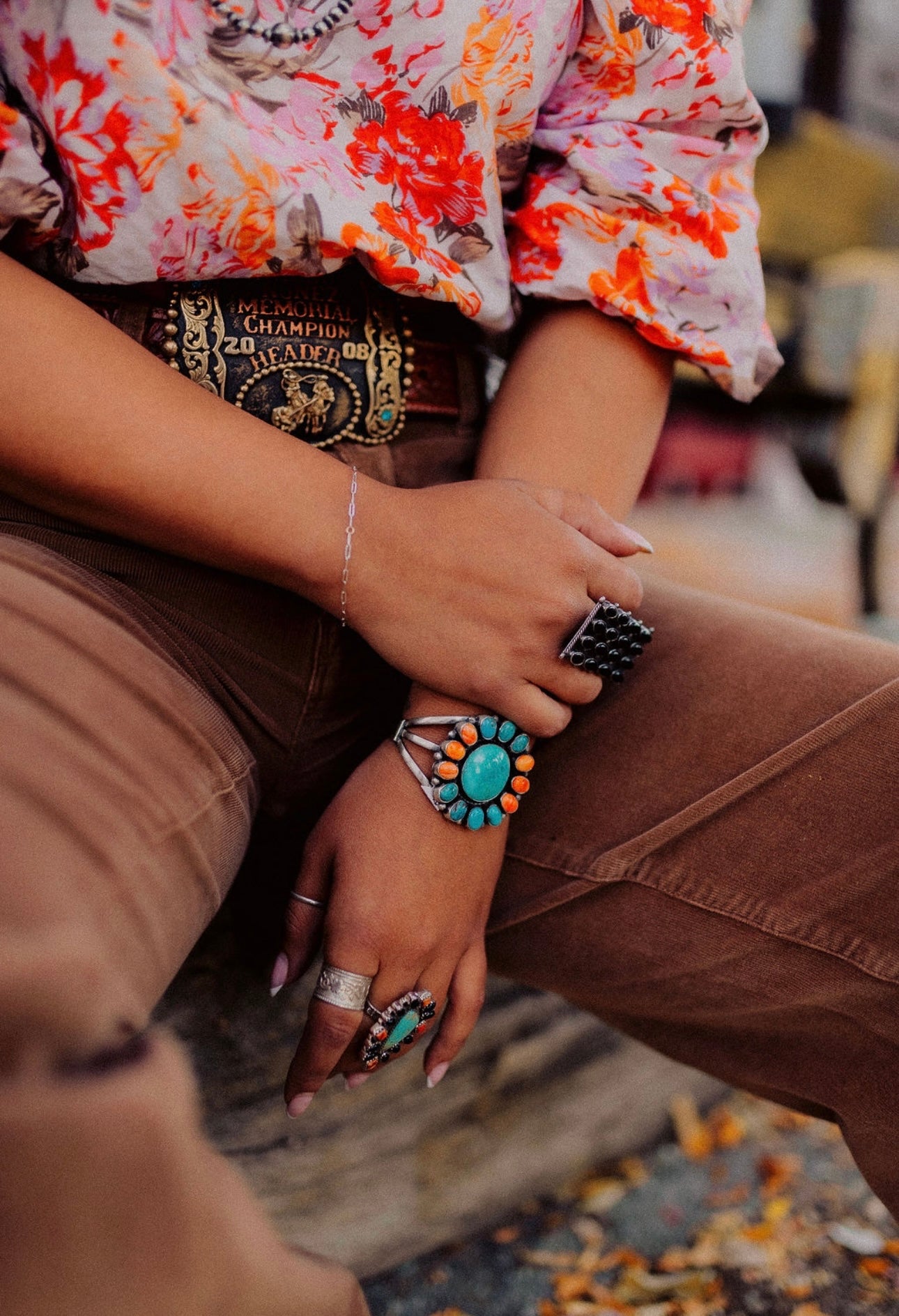 Navajo Sterling Silver, Turquoise & Orange Spiny Bracelet Cuff Signed Sheila Becenti