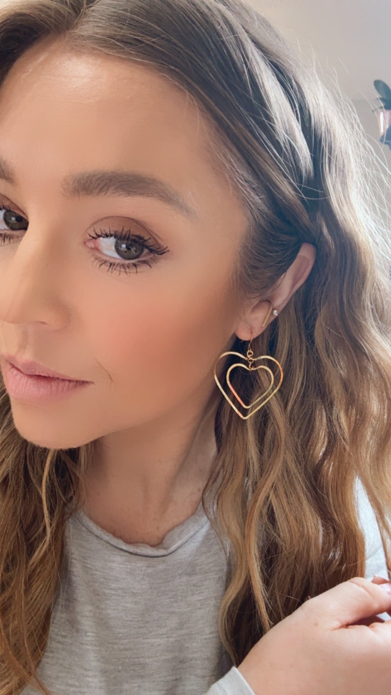 “The Golden Collection” GOLD DOUBLE HEART Handmade Gold Plated Earrings