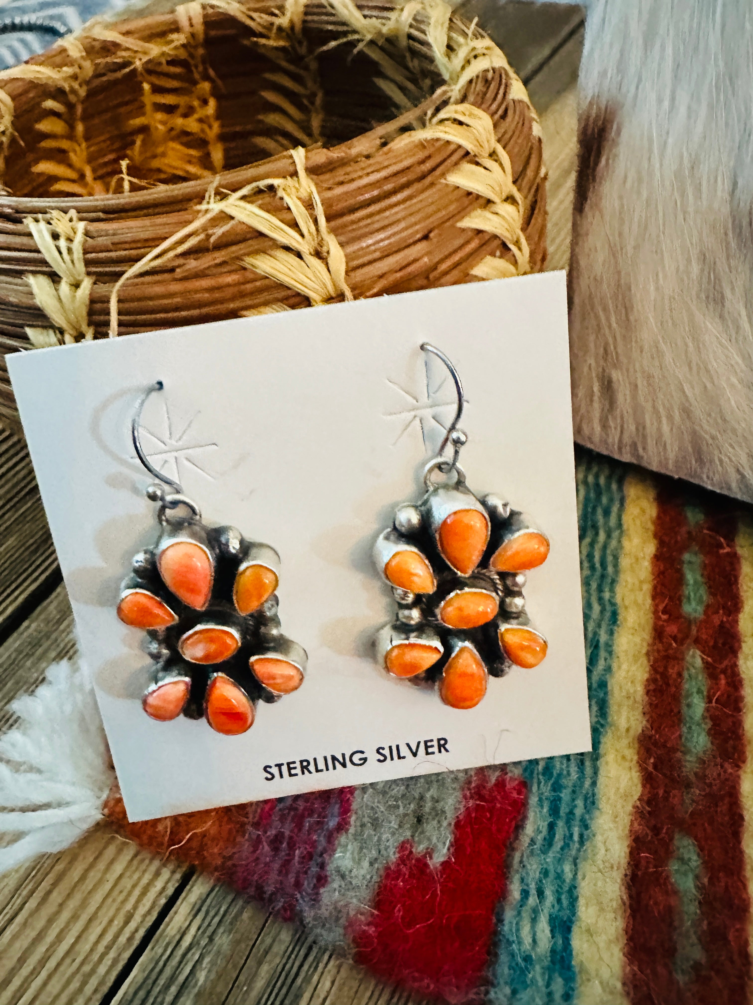 Handcrafted Orange Spiny Oyster & Sterling Silver Necklace and Earring Set by Sheila Becenti