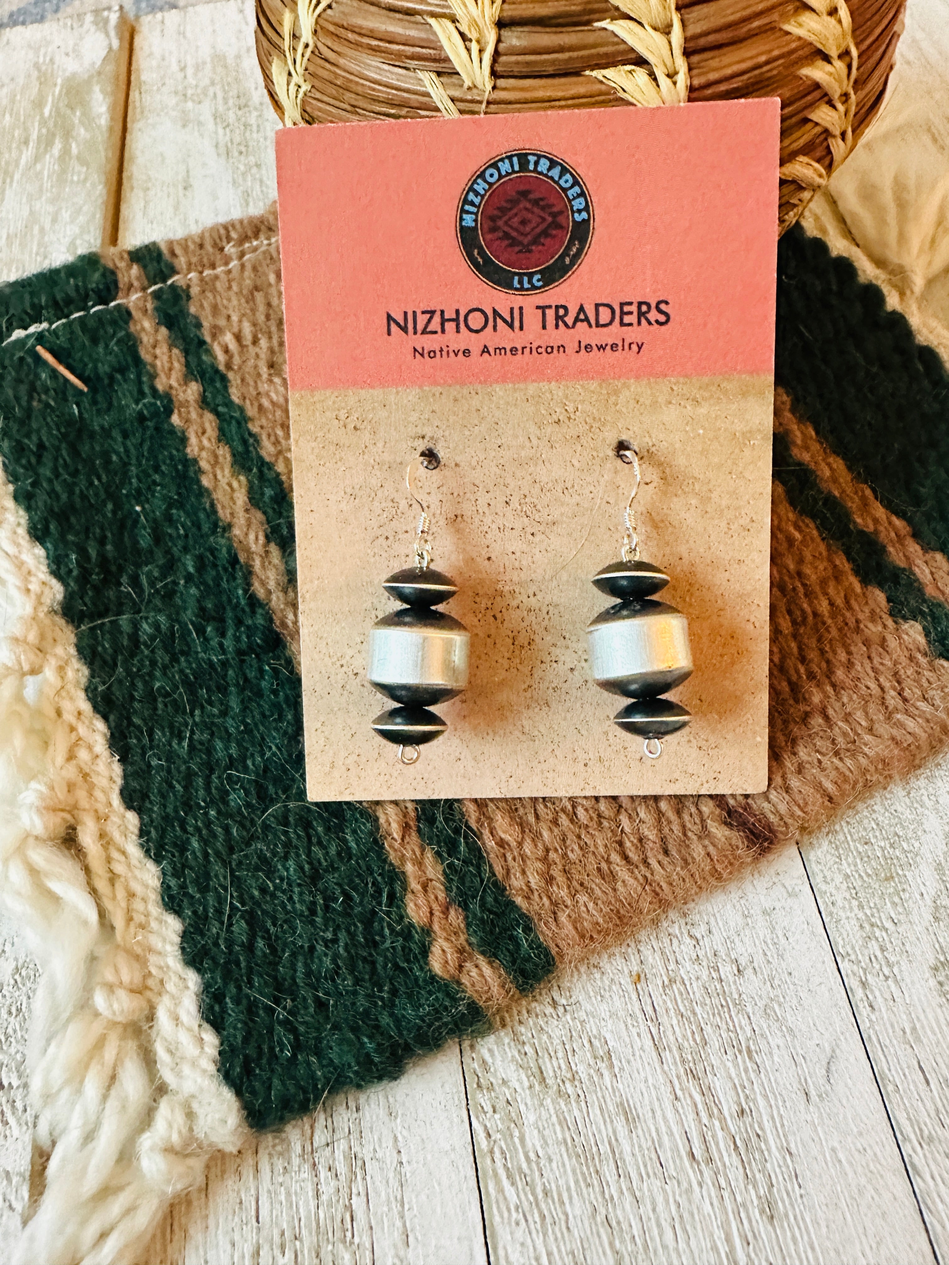 Navajo Sterling Silver Beaded Dangle Earrings