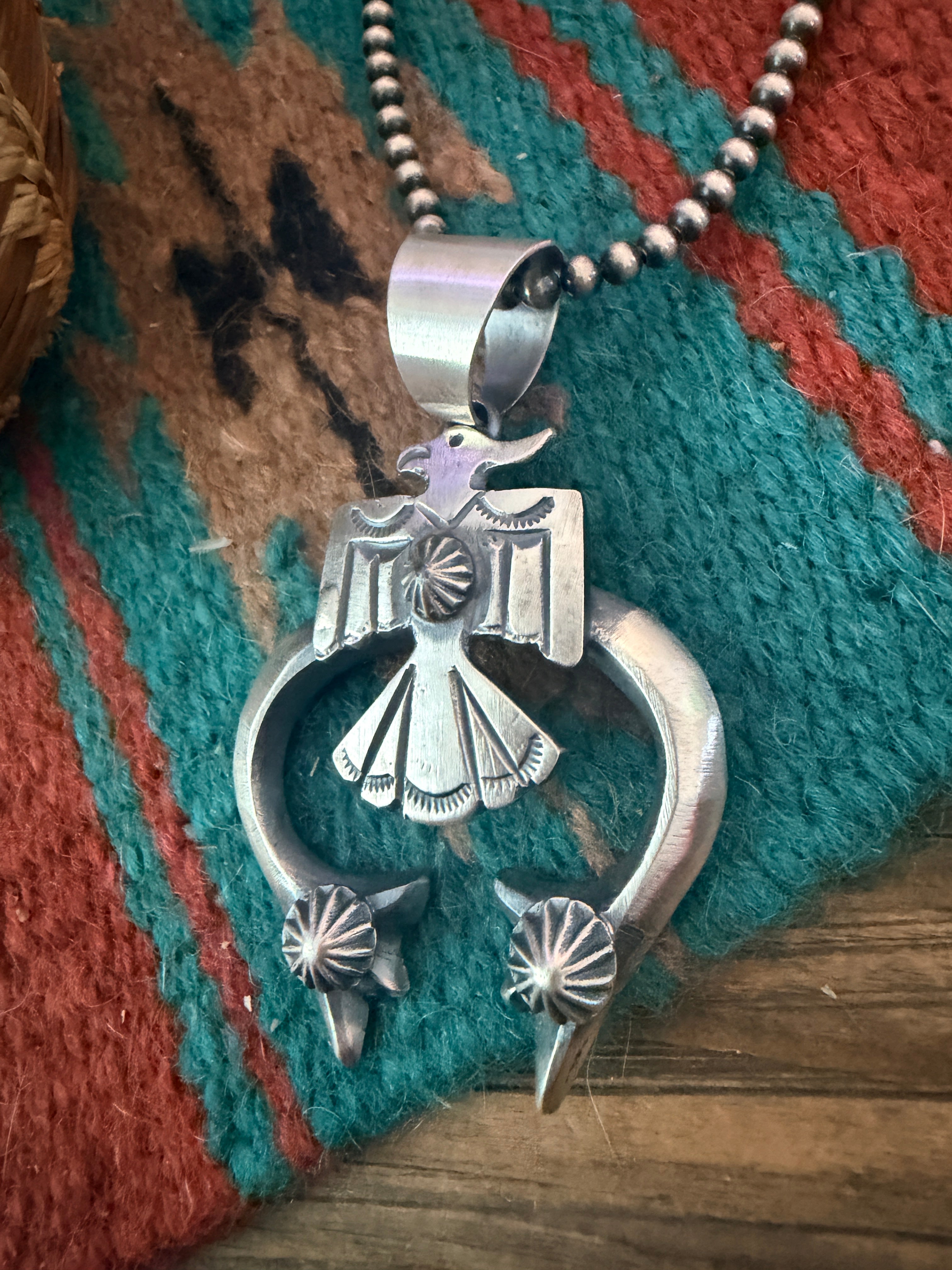 Handcrafted Sterling Silver Thunderbird Naja Pendant by Chimney Butte