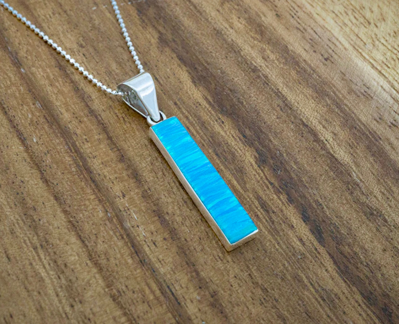 Blue Opal Column Pendant Necklace
