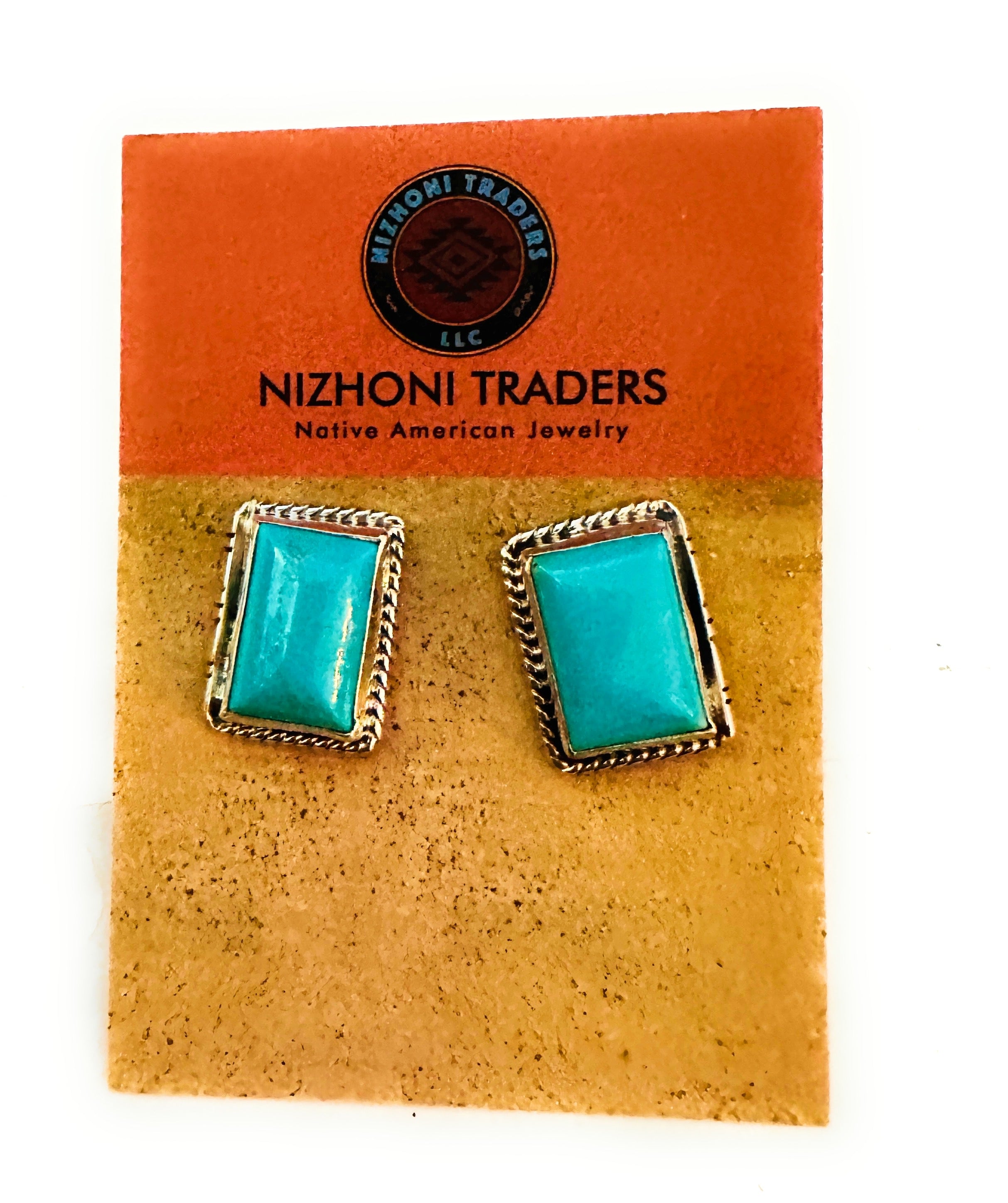 Navajo Turquoise & Sterling Silver Rectangle Post Earrings