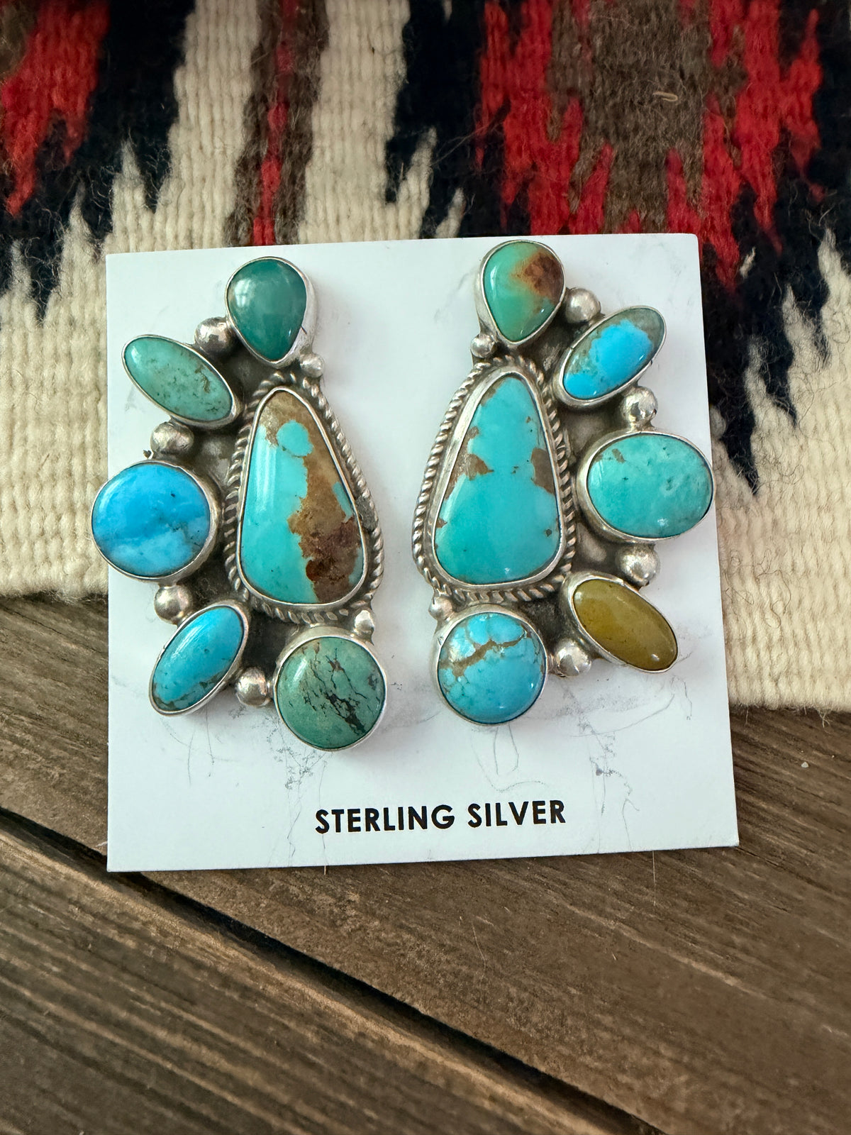 Handcrafted Turquoise & Sterling Silver Cluster Post Earrings by Geraldine James