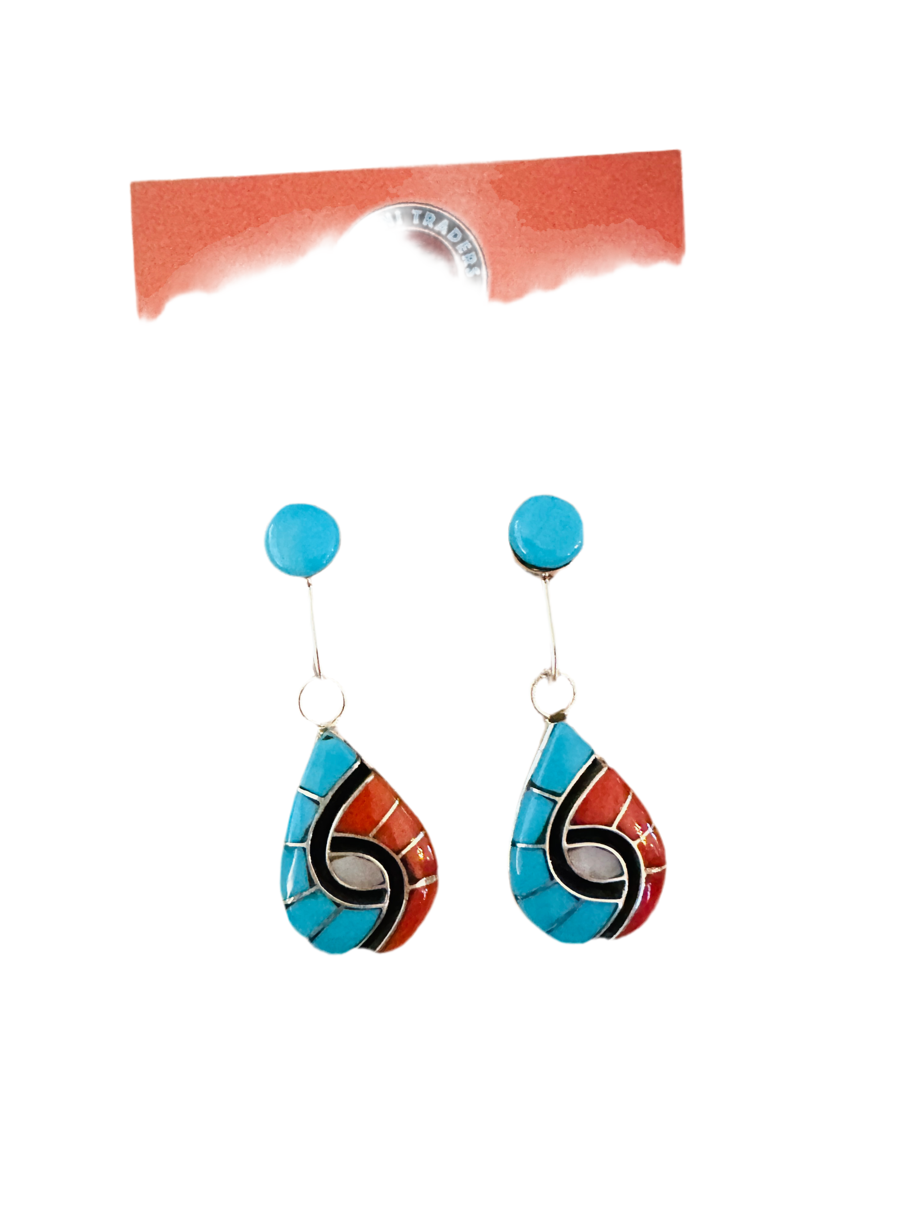 Zuni Multi Stone & Sterling Silver Inlay Dangle Earrings
