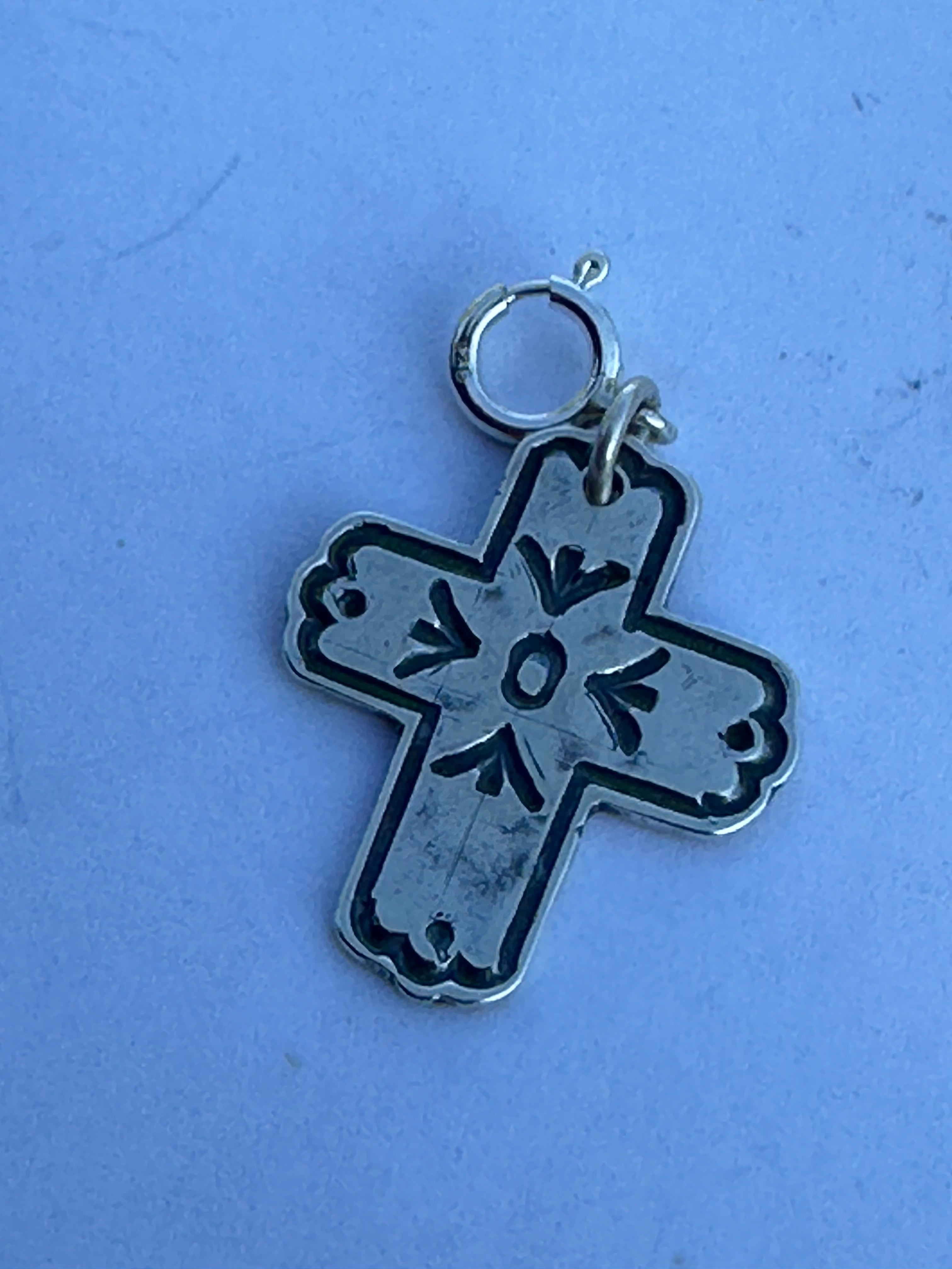 Navajo Crafted Sterling Silver Hand Stamped Cross Charm