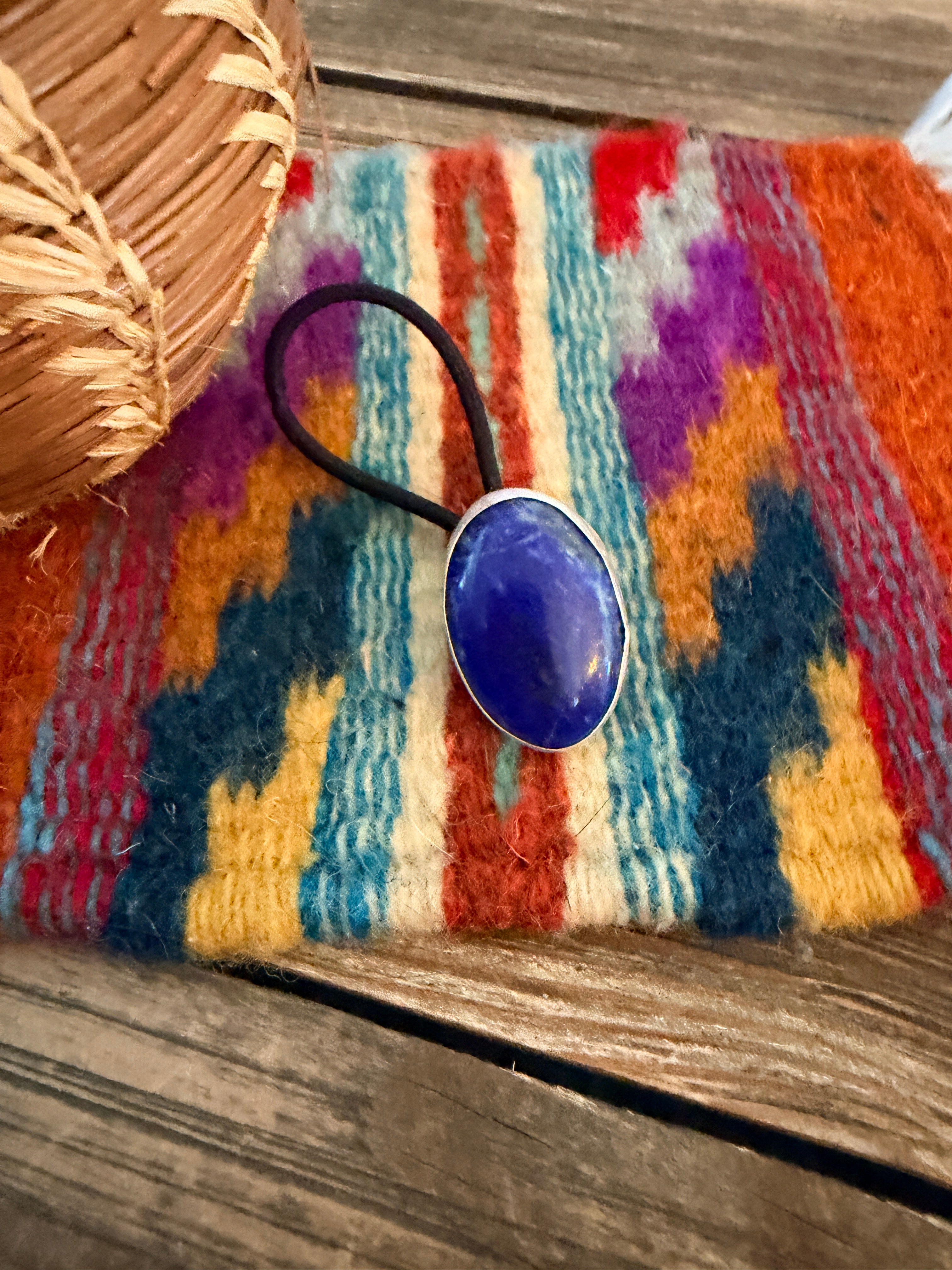 Handcrafted Lapis & Sterling Silver Hair Tie Charm