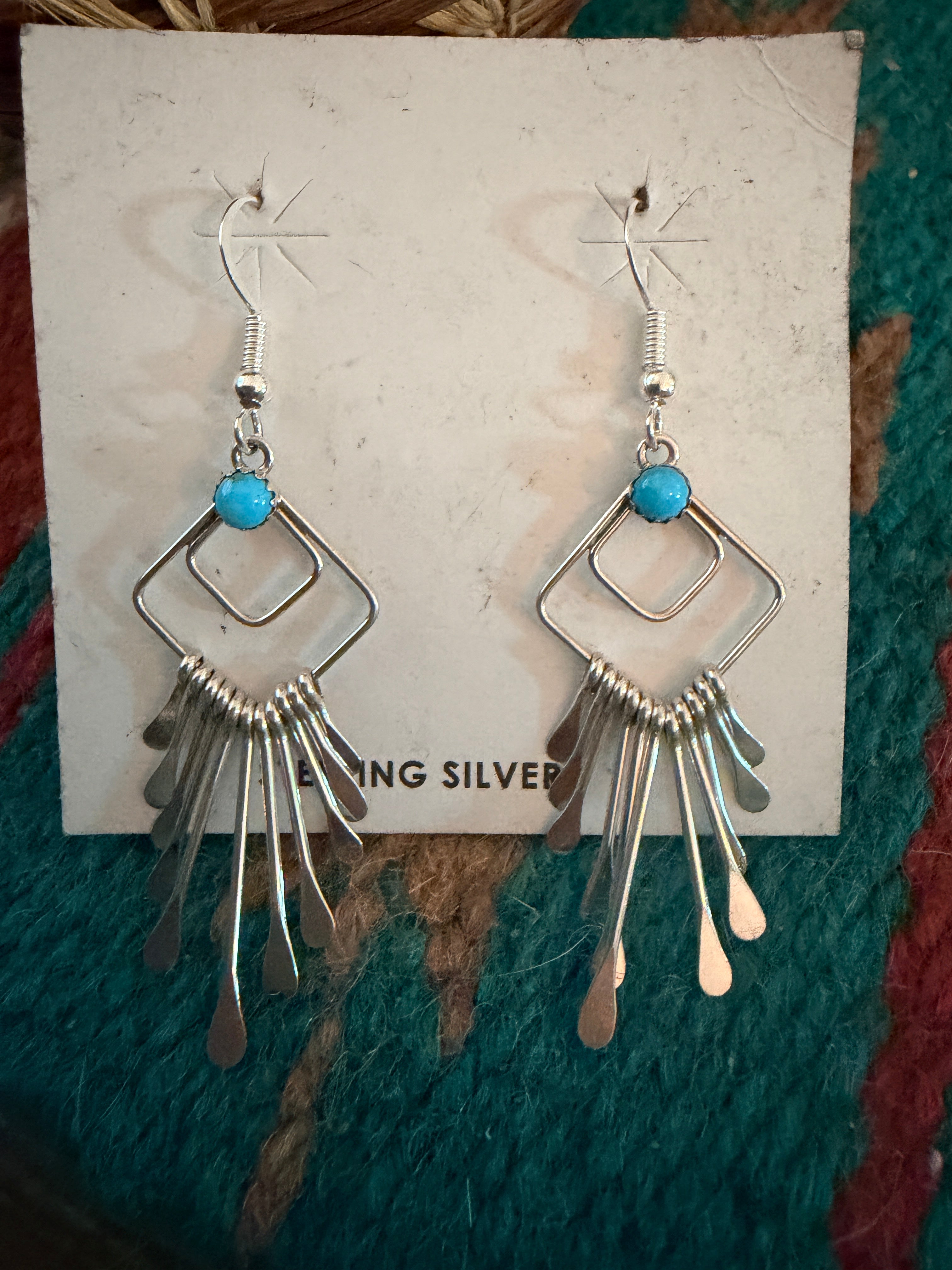 Handcrafted Turquoise and Sterling Silver Tassel Dangle Earrings