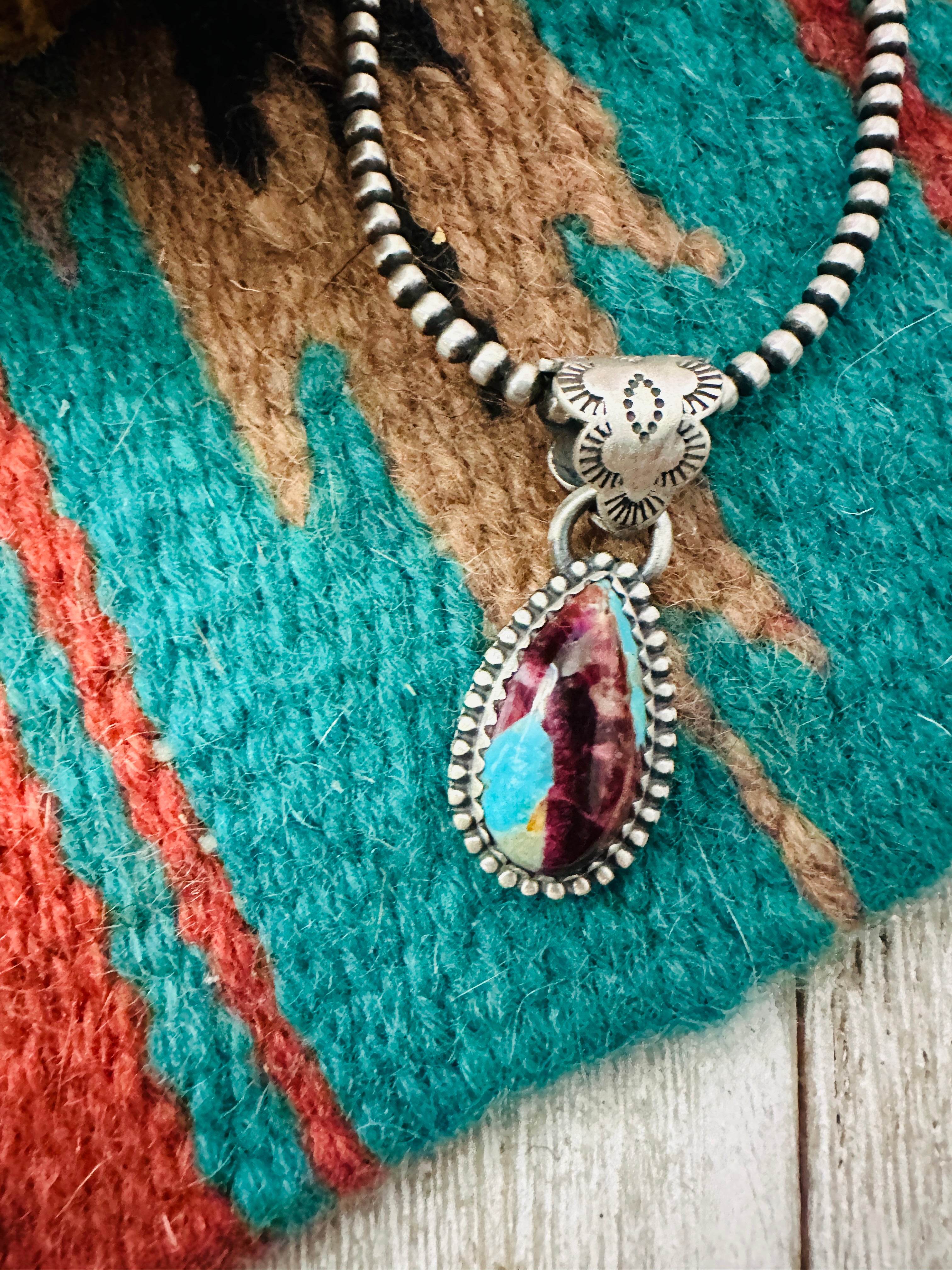 Handcrafted Sterling Silver, Purple Spiny & Turquoise Pendant